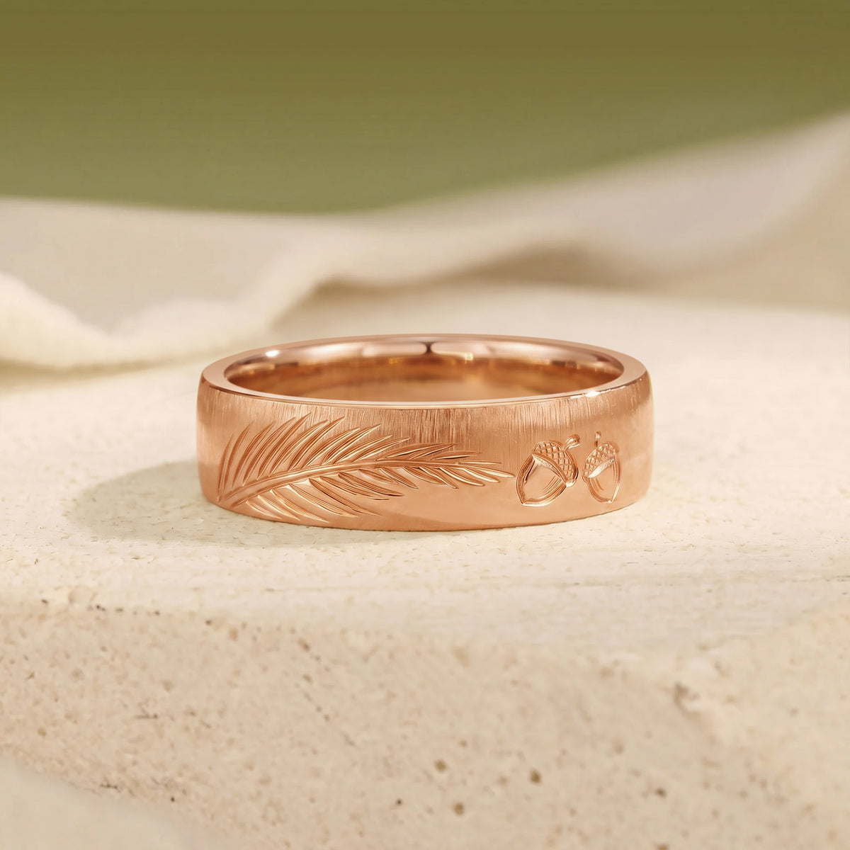 Art Engraved Oak And Leafy Inspired Promise Ring - Men Band