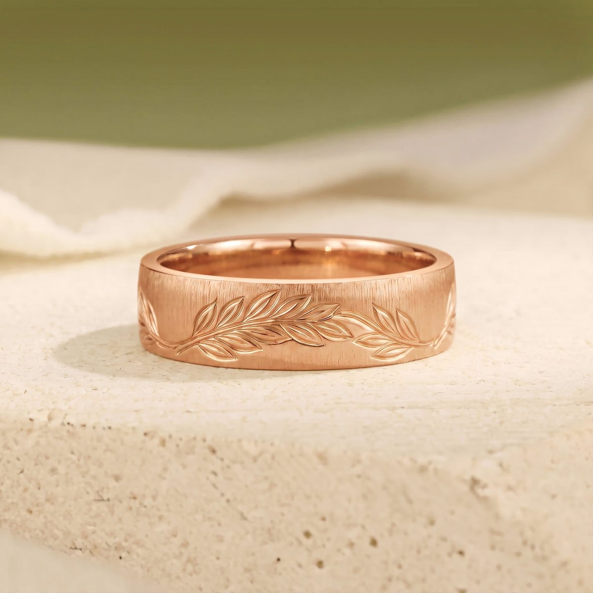 Unique Engraved Nature Leaf Inspired Anniversary Ring - Men Band