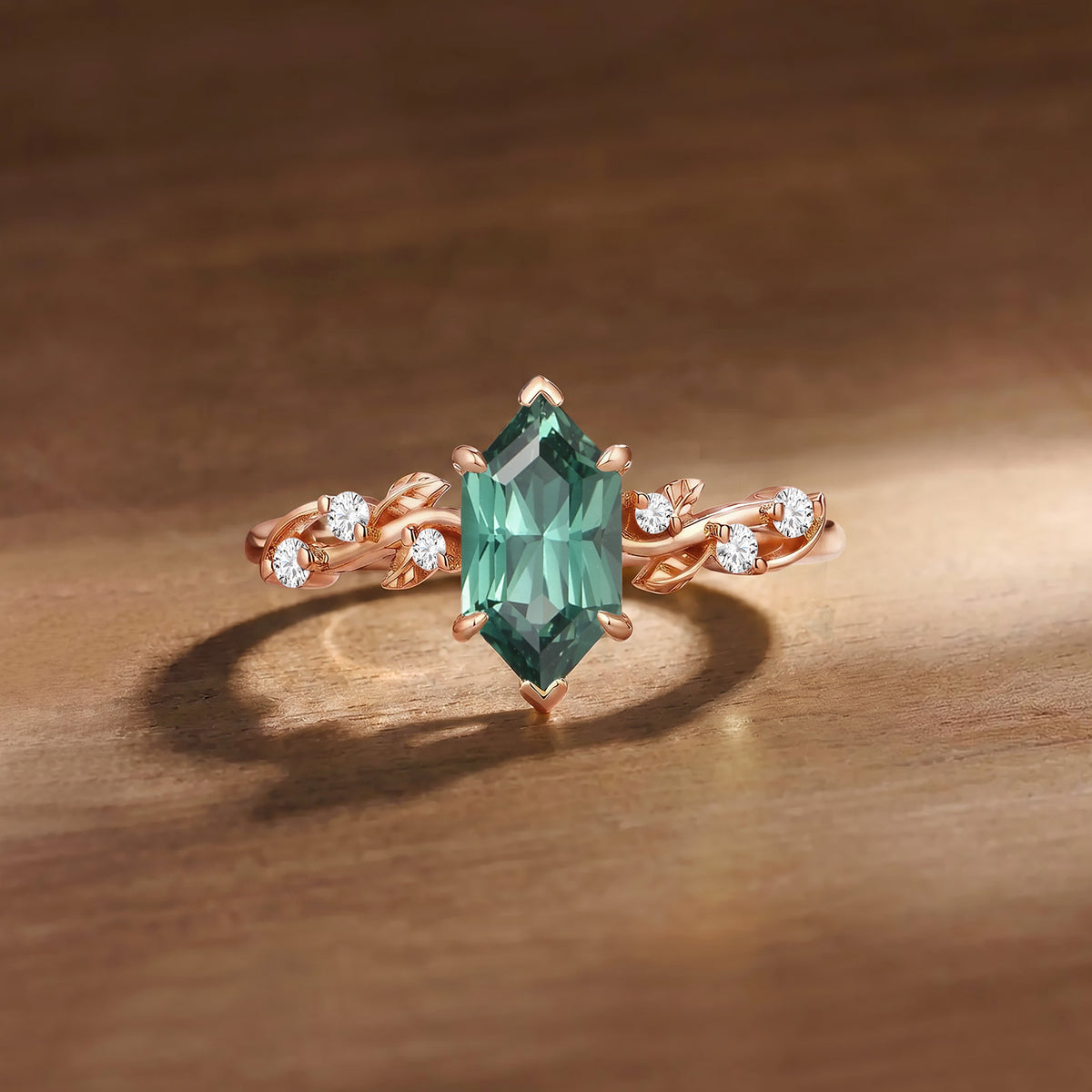 Dutch Marquise Cut Lab Green Sapphire Twisted Leaf Engagement Ring - Clarissa