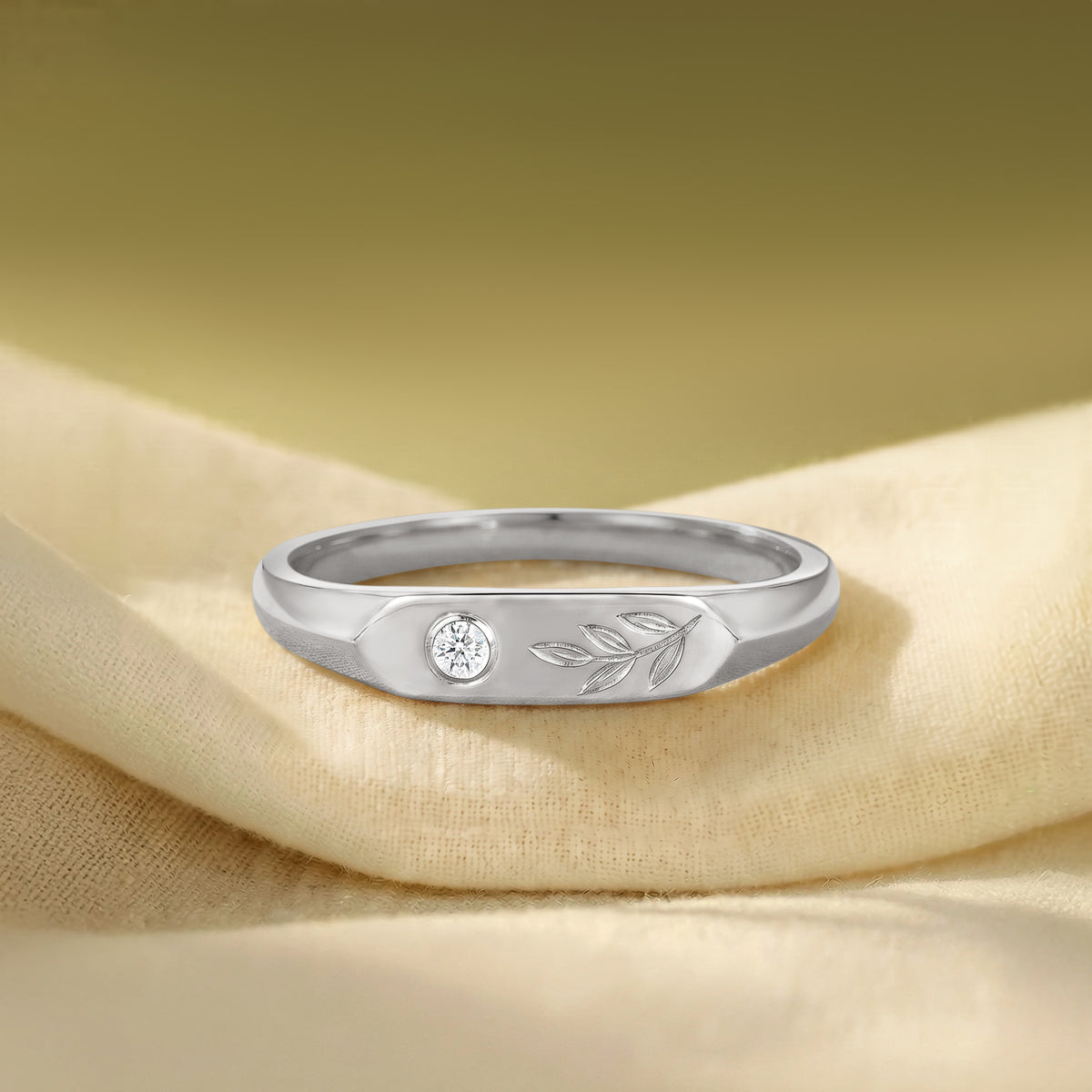 Art Signet Engraved Moissanite Leafy Inspired Anniversary Ring - Men Band