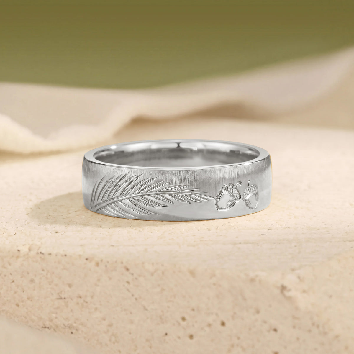 Art Engraved Oak And Leafy Inspired Promise Ring - Men Band