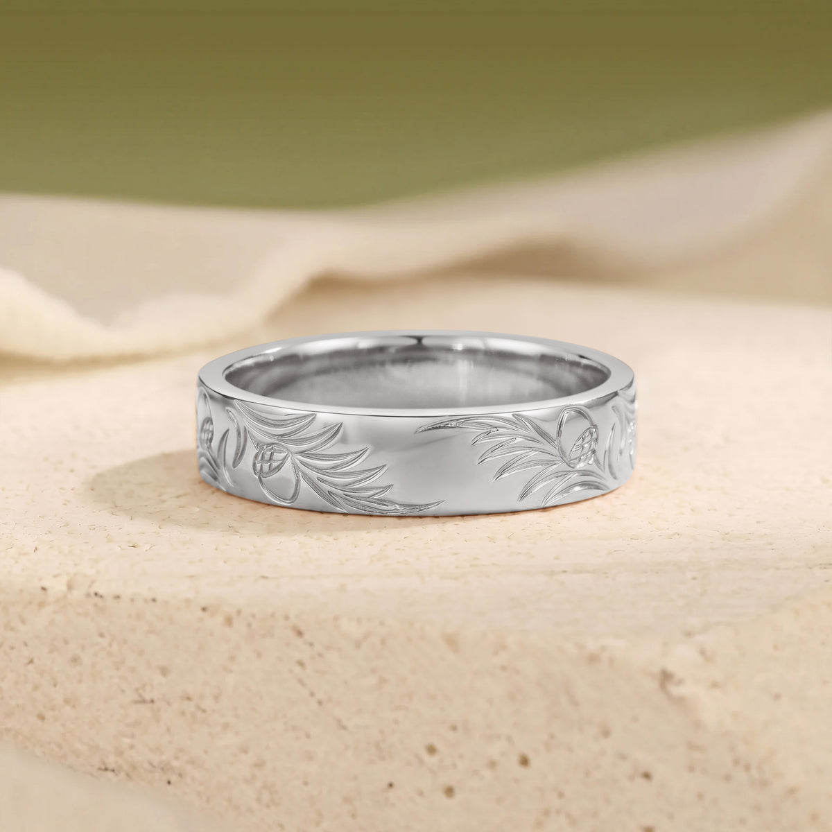 Nature Leafy Inspired Hand Engraved Promise Ring - Men Band