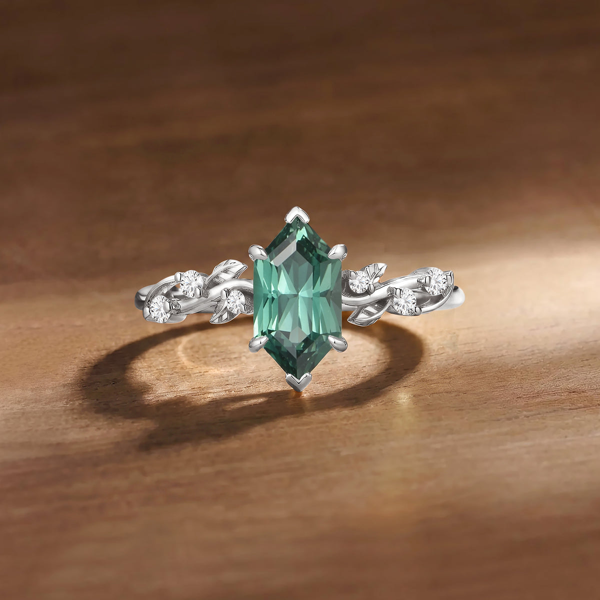 Dutch Marquise Cut Lab Green Sapphire Twisted Leaf Engagement Ring - Clarissa