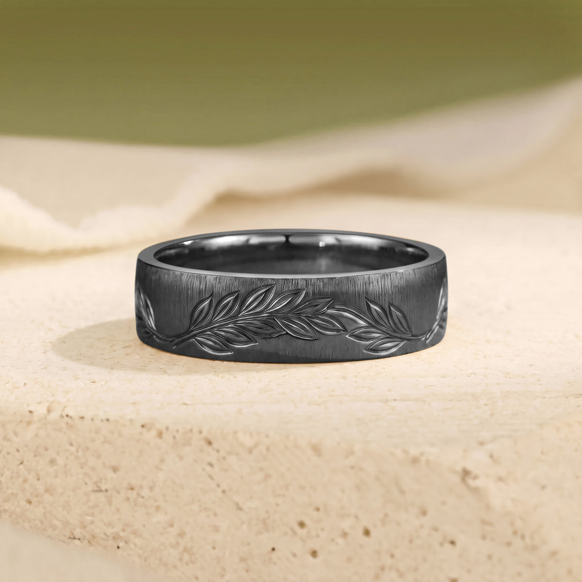 Unique Engraved Nature Leaf Inspired Anniversary Ring - Men Band