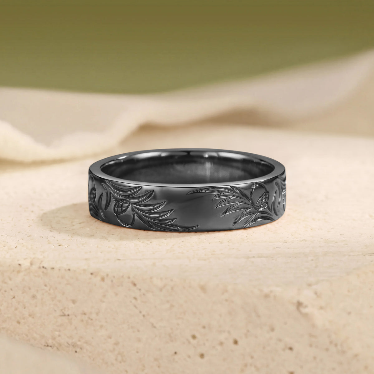 Nature Leafy Inspired Hand Engraved Promise Ring - Men Band