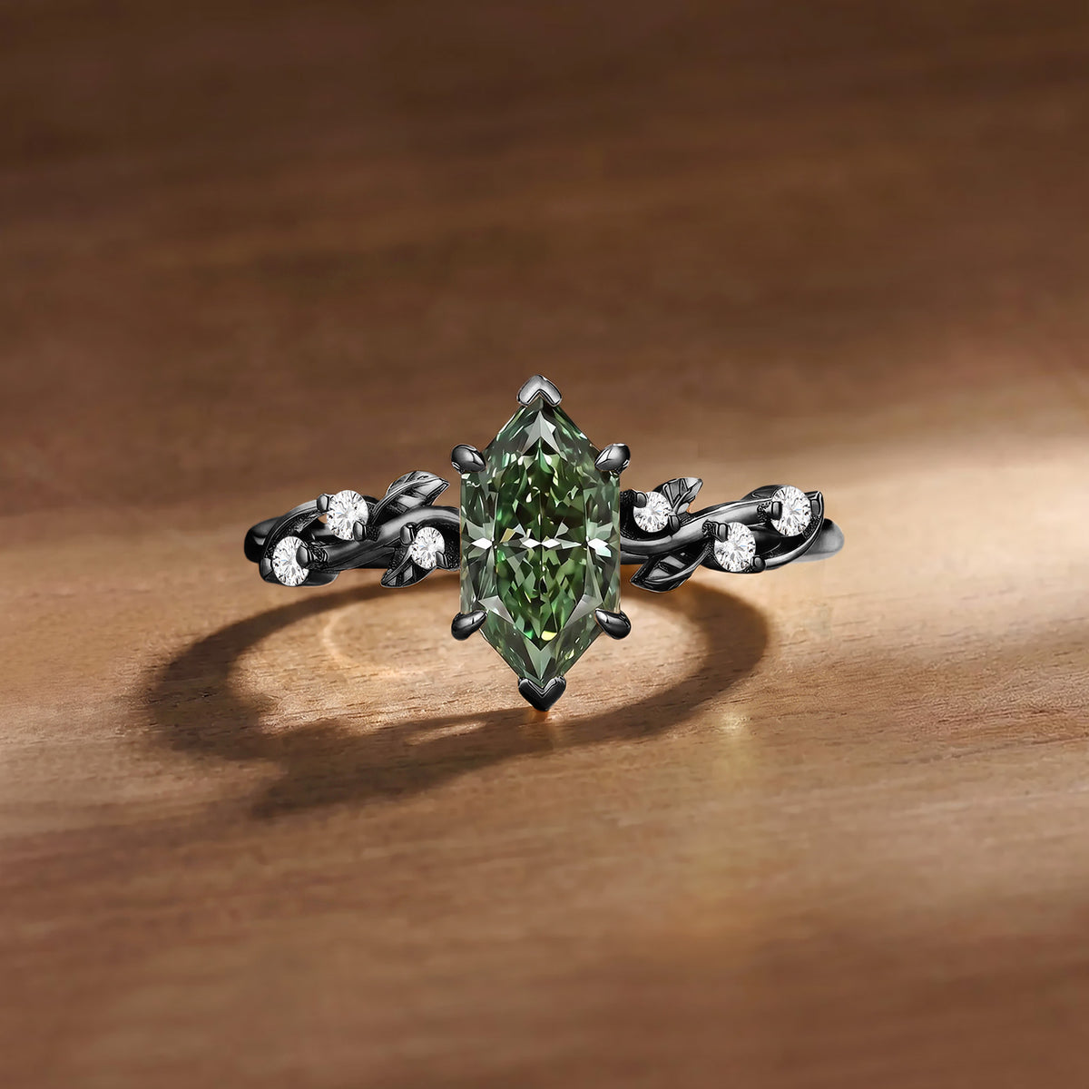 1CT Dutch Marquise Cut Green Lab Grown Diamond Twisted Leaf Engagement Ring - Clarissa