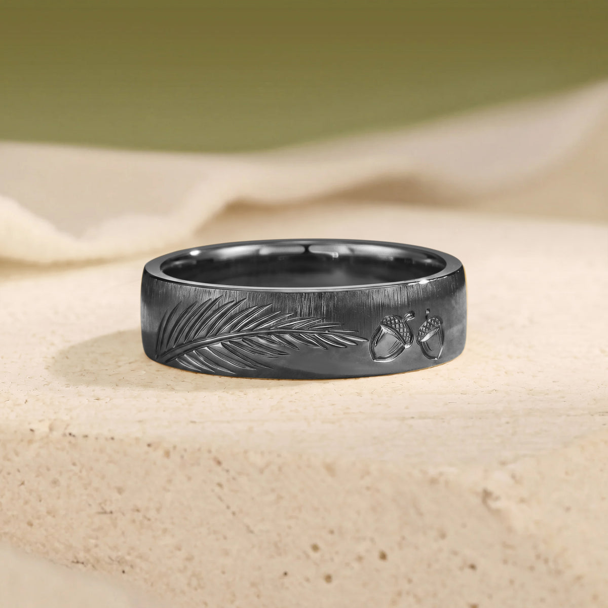 Art Engraved Oak And Leafy Inspired Promise Ring - Men Band