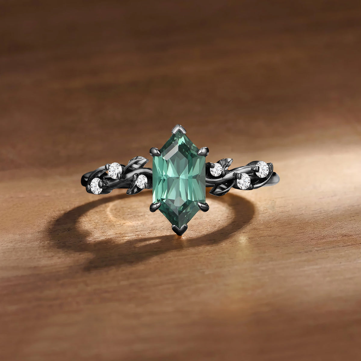 Dutch Marquise Cut Lab Green Sapphire Twisted Leaf Engagement Ring - Clarissa