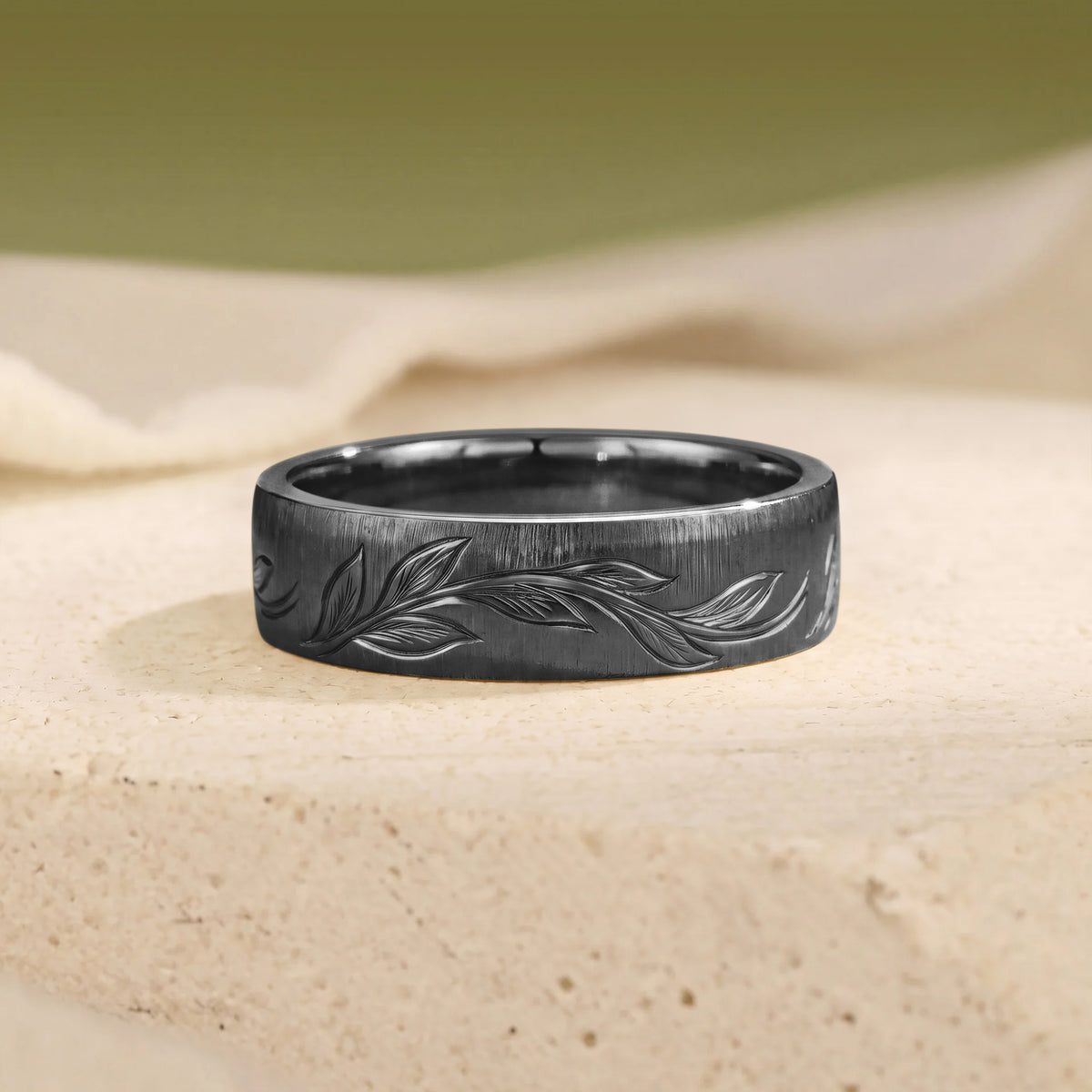 Delicate Hand Engraved Leafy Inspired Anniversary Ring - Men Band