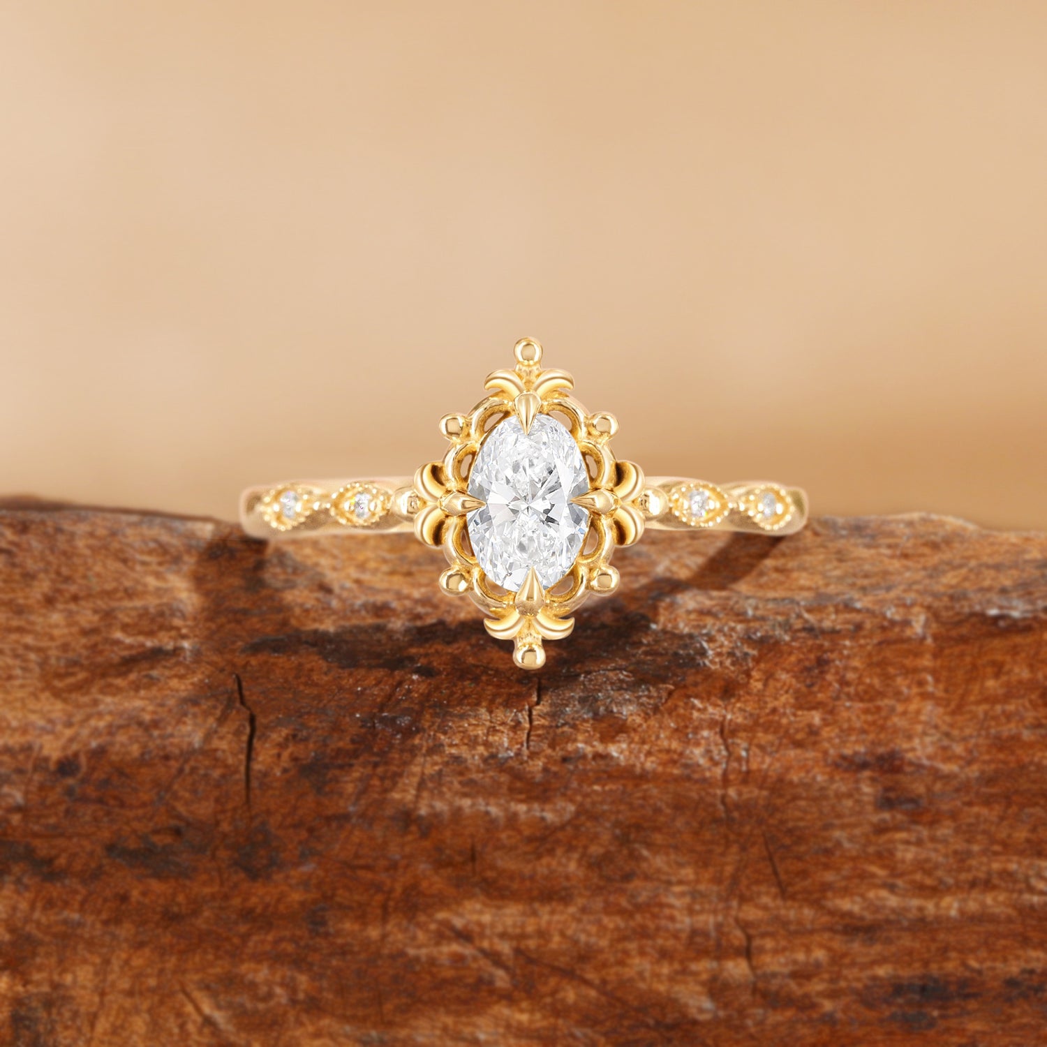 Florence - Filigree Oval Cut Lab Grown Diamond Flower Engagement Ring