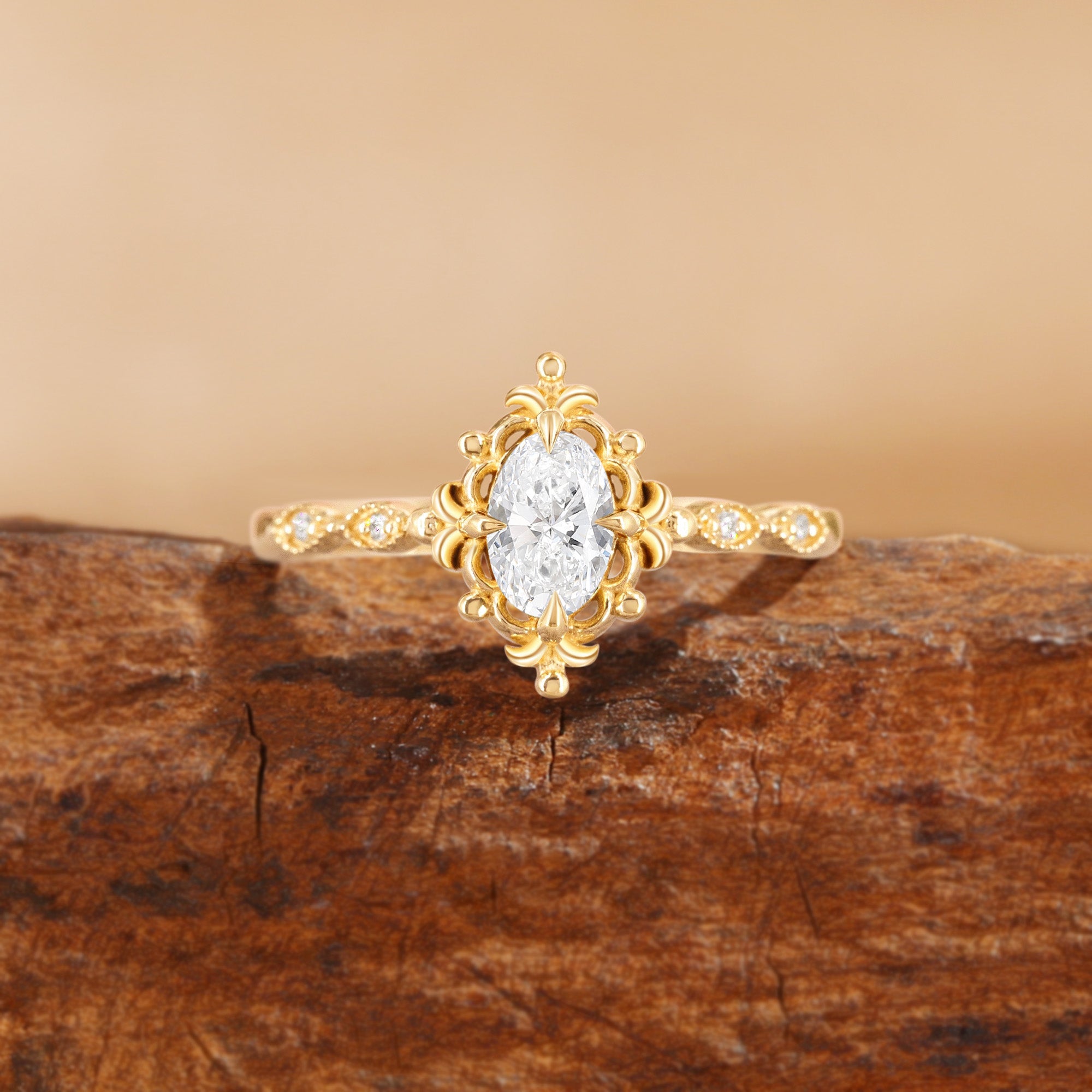 Florence - Filigree Oval Cut Lab Grown Diamond Flower Engagement Ring