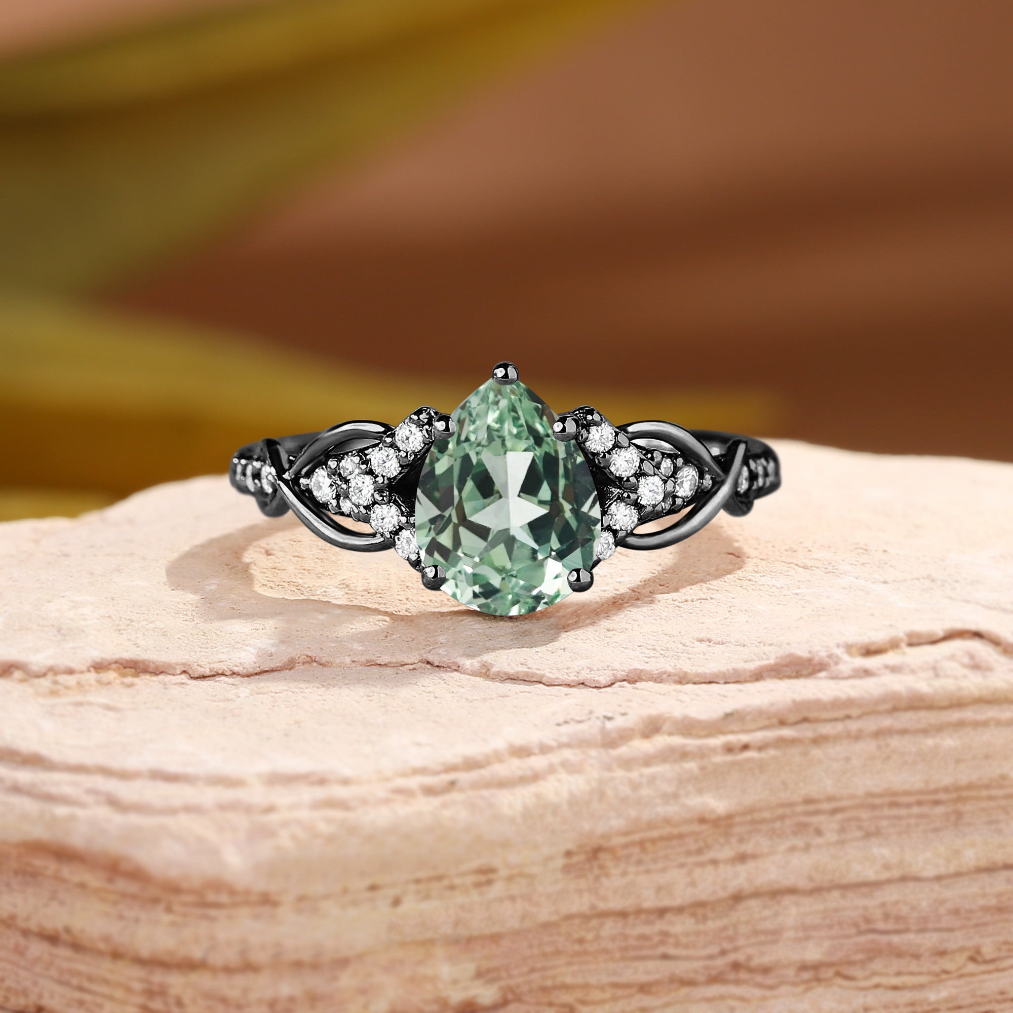 Tess - Vintage Pear Cut Pear Green Sapphire Twist Engagement Ring