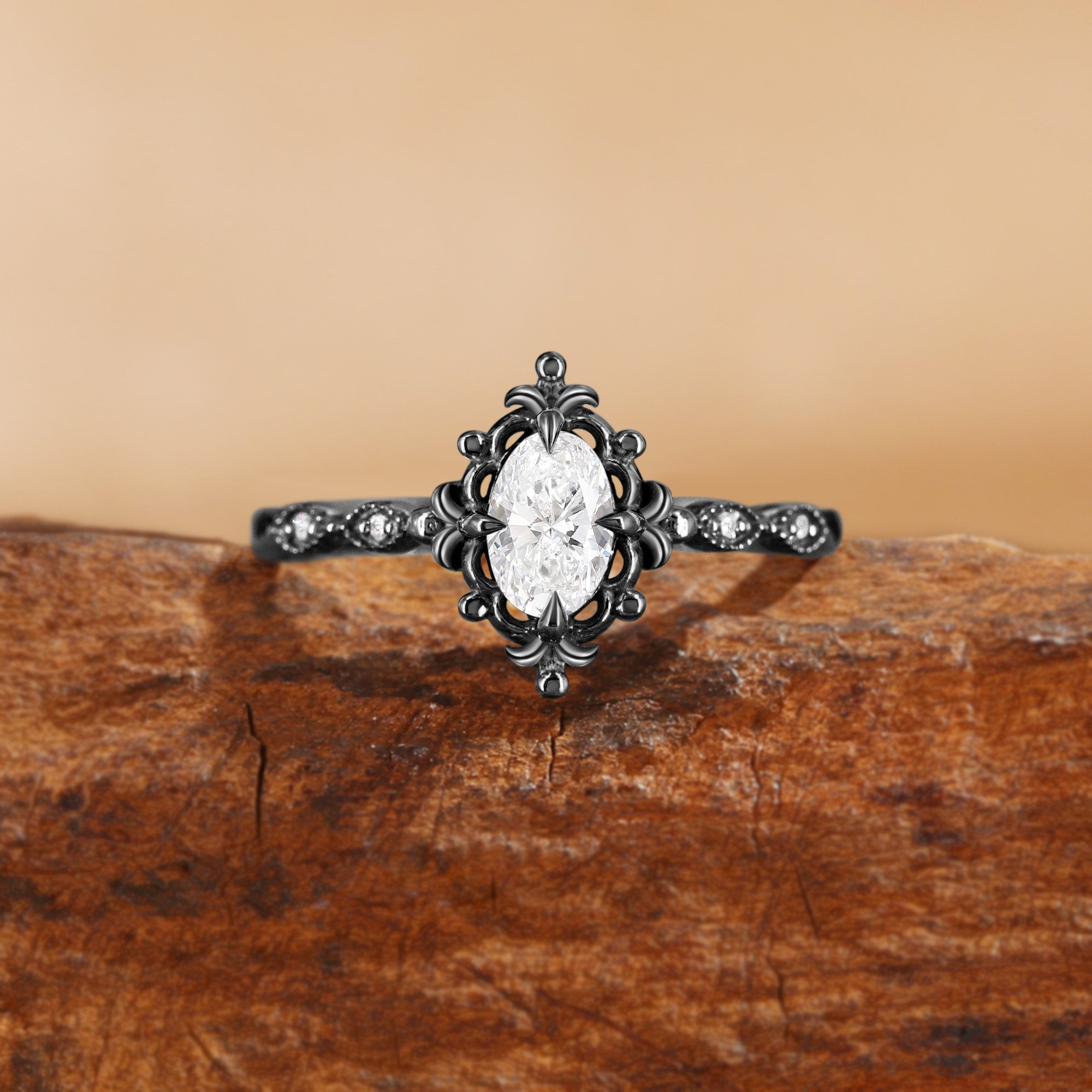 Florence - Filigree Oval Cut Lab Grown Diamond Flower Engagement Ring