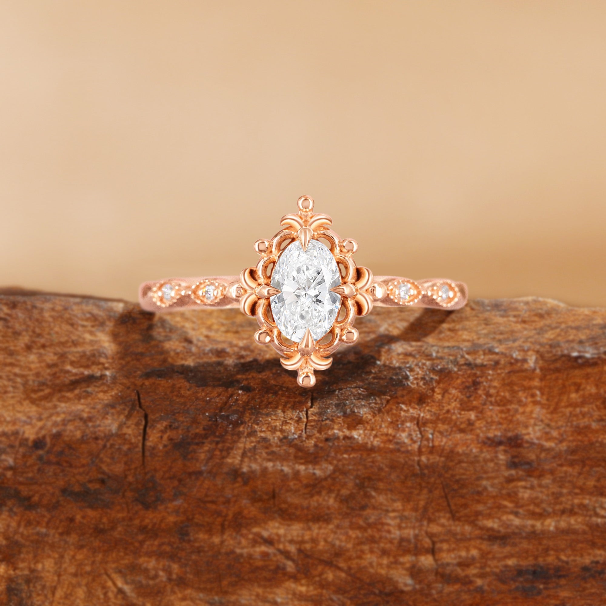 Florence - Filigree Oval Cut Lab Grown Diamond Flower Engagement Ring
