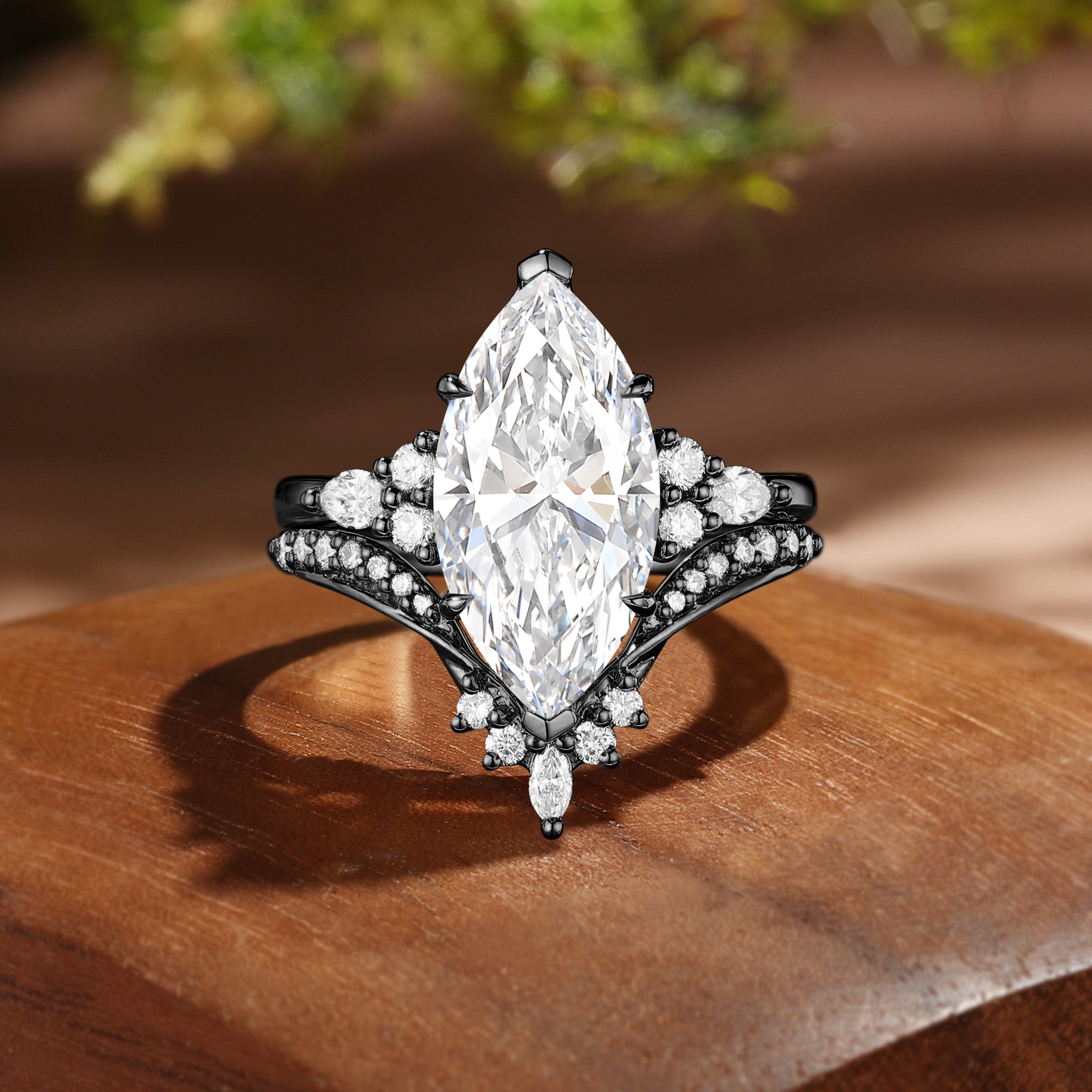 Elinor - Vintage Marquise Cut Lab Grown Diamond Classic Cluster Bridal Sets 2Pcs