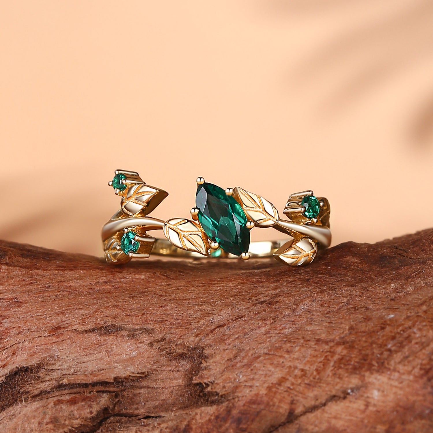 Leaf Ring - Marquise Emerald Engagement Ring