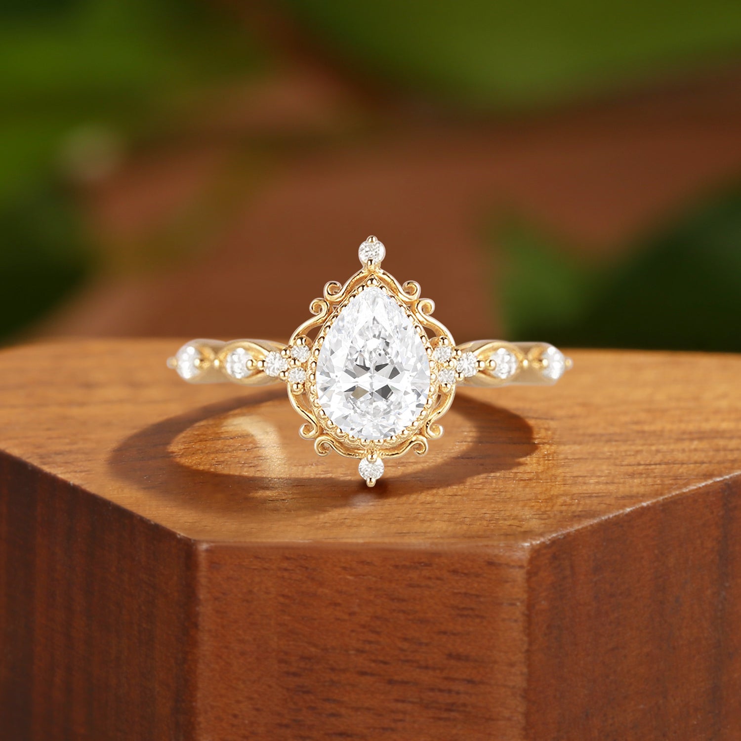 Josette - Pear Cut Lab Grown Diamond Halo Filigree Engagement Ring