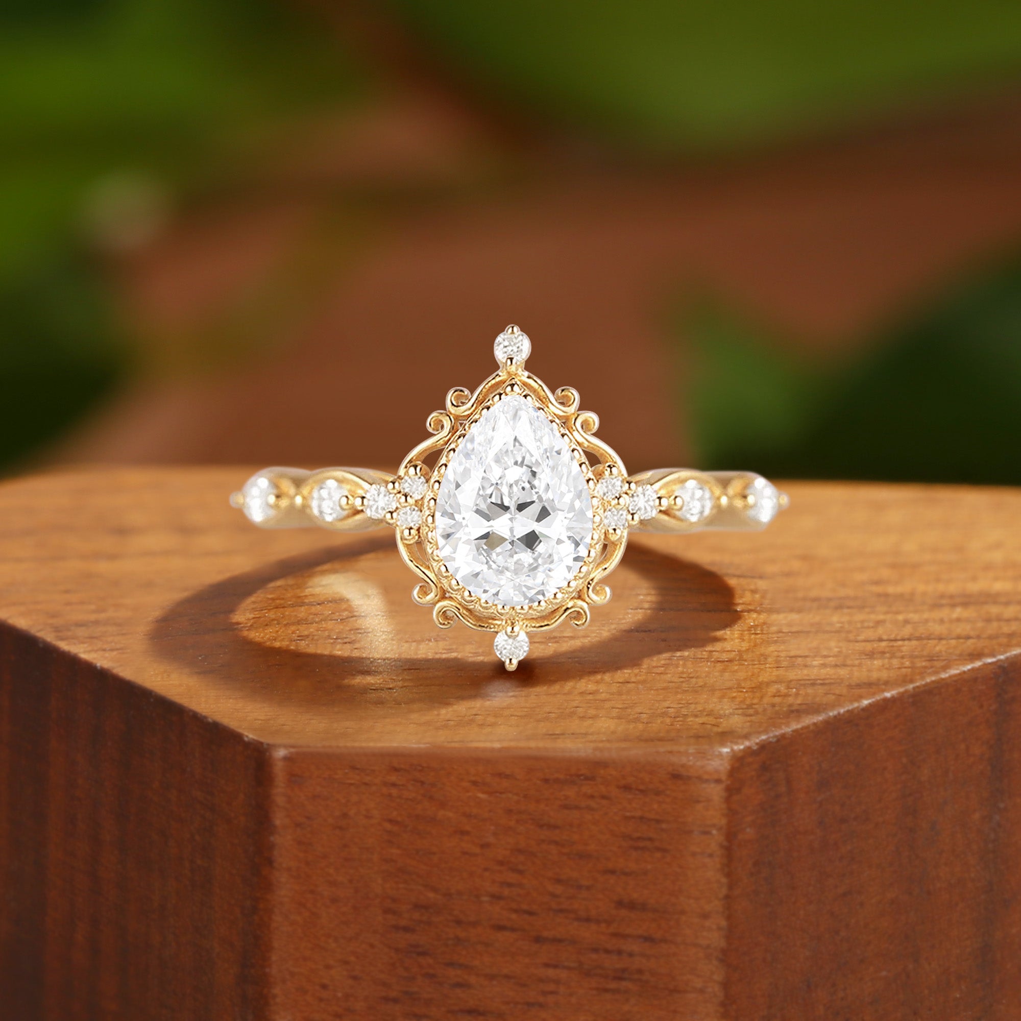 Josette - Pear Cut Lab Grown Diamond Halo Filigree Engagement Ring