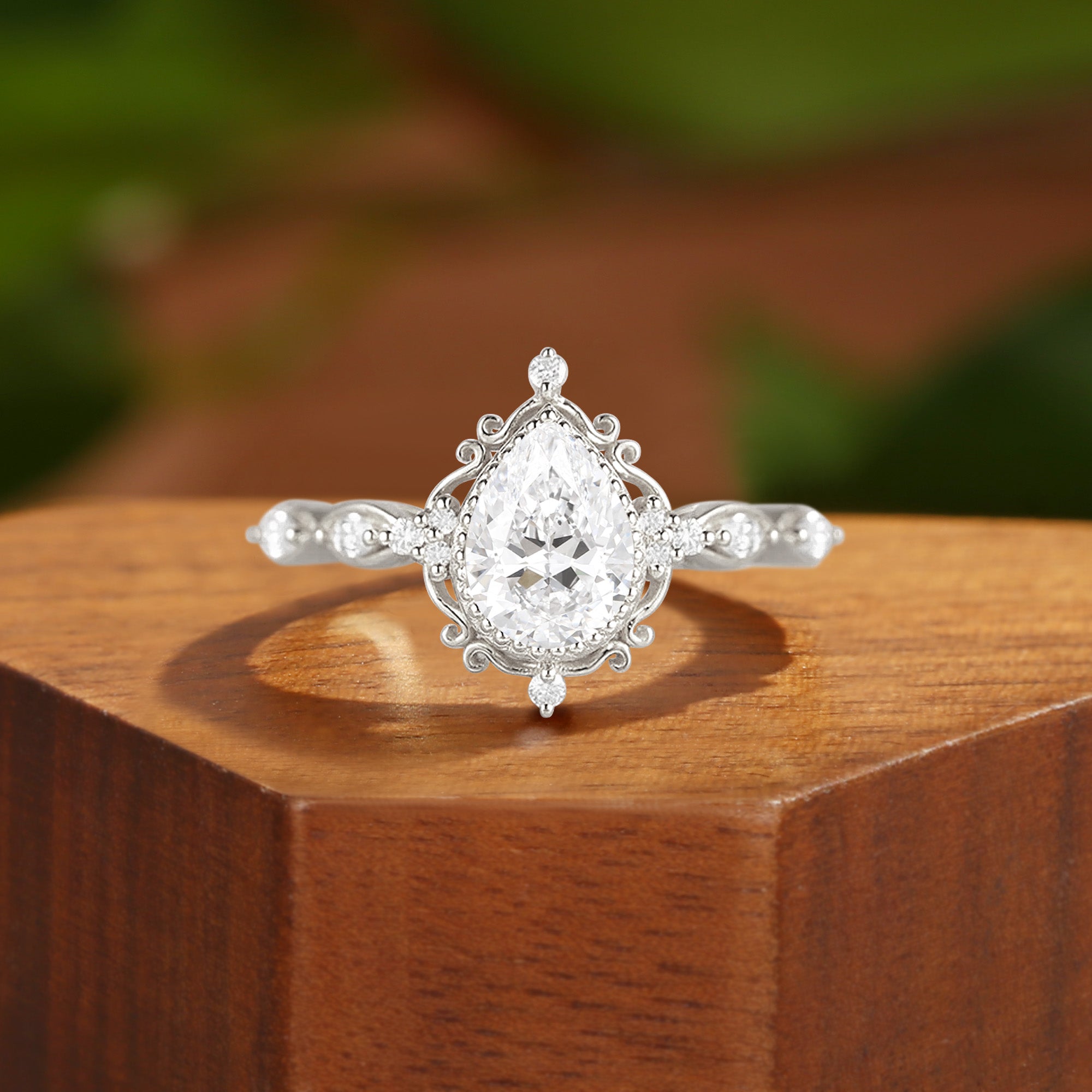 Josette - Pear Cut Lab Grown Diamond Halo Filigree Engagement Ring