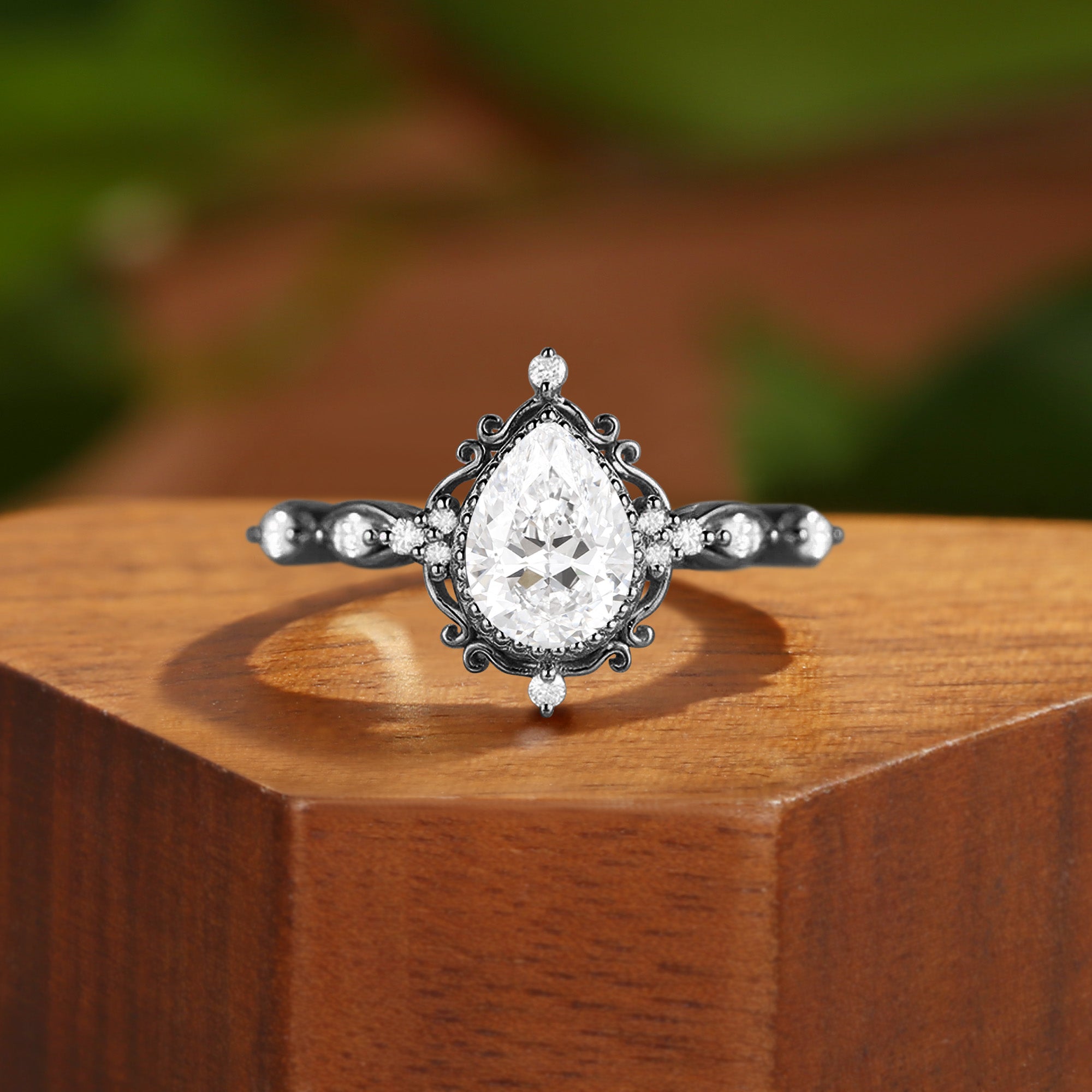 Josette - Pear Cut Lab Grown Diamond Halo Filigree Engagement Ring