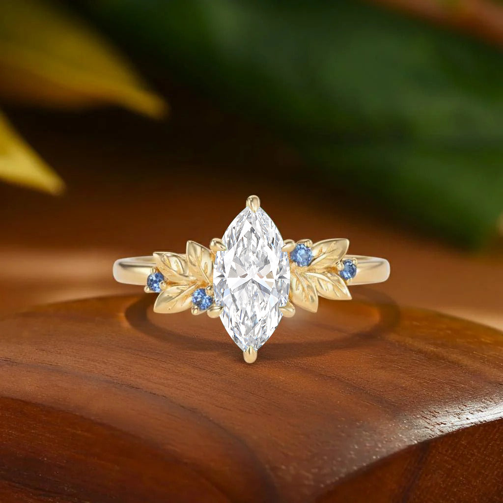 Eulalie - Firework Marquise Cut Lab Grown Diamond Leafy Engagement Ring