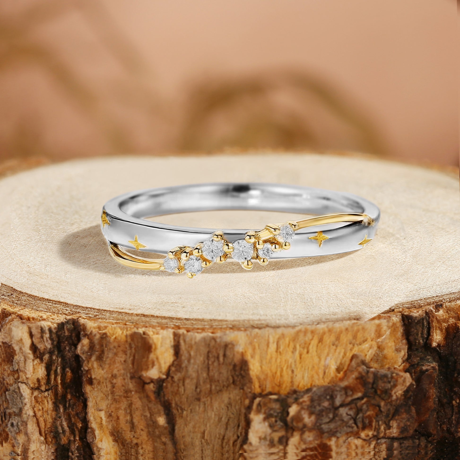 Minimalist Two Tone Wedding Band Star Ring For Women