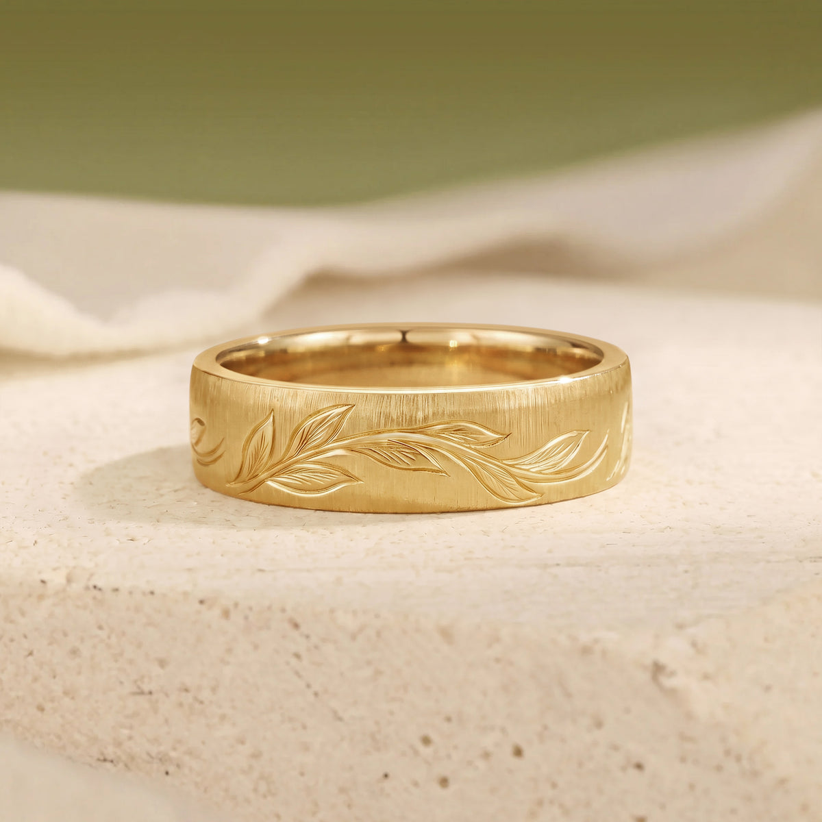 Delicate Hand Engraved Leafy Inspired Anniversary Ring - Men Band