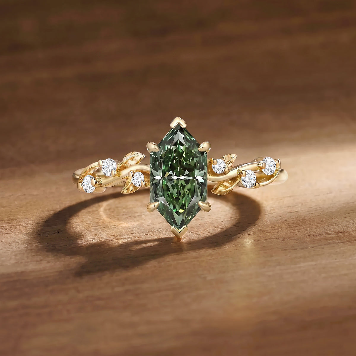 Dutch Marquise Cut Lab Green Sapphire Twisted Leaf Engagement Ring - Clarissa