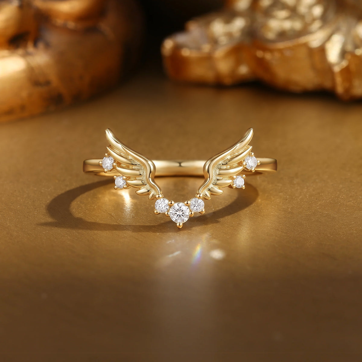 Fairy Moissanite Wings V-Shape Wedding Band - Agnes