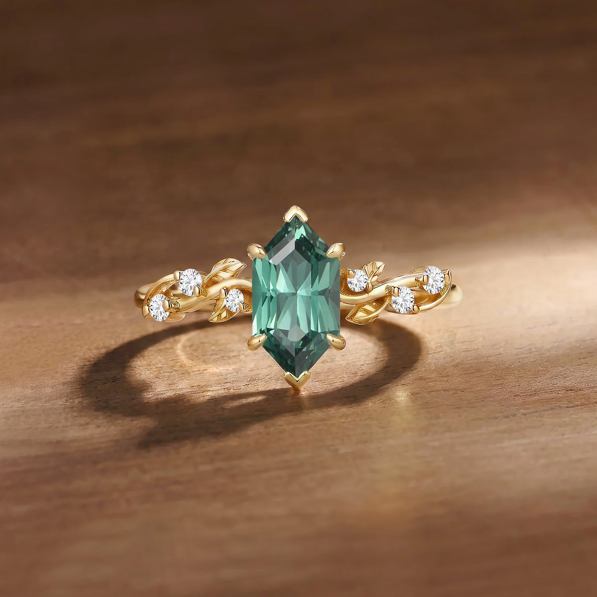 Dutch Marquise Cut Lab Green Sapphire Twisted Leaf Engagement Ring - Clarissa
