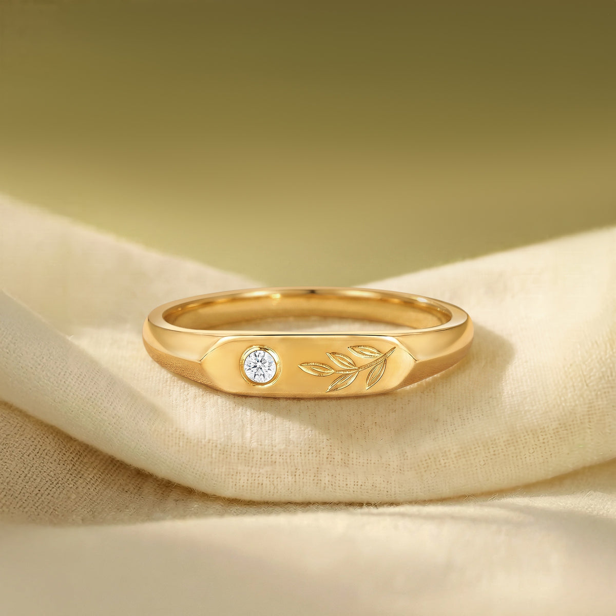 Art Signet Engraved Moissanite Leafy Inspired Anniversary Ring - Men Band