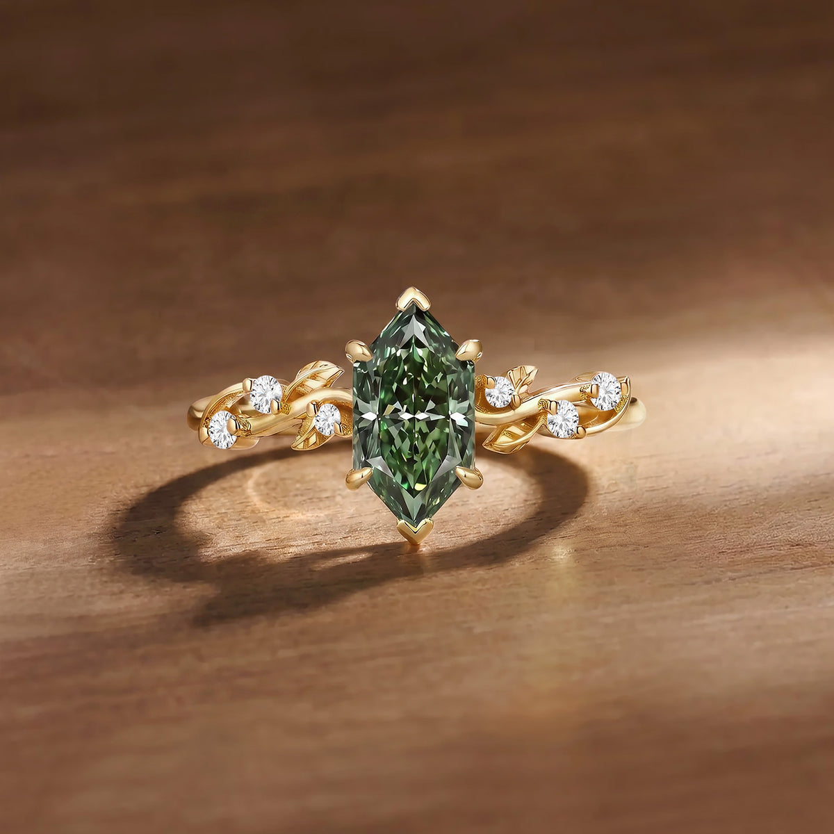 1CT Dutch Marquise Cut Green Lab Grown Diamond Twisted Leaf Engagement Ring - Clarissa
