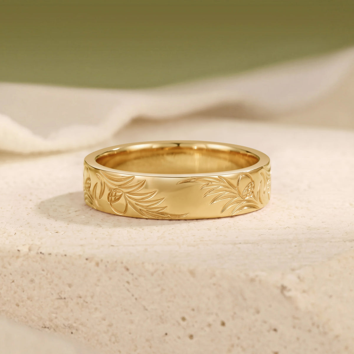 Nature Leafy Inspired Hand Engraved Promise Ring - Men Band