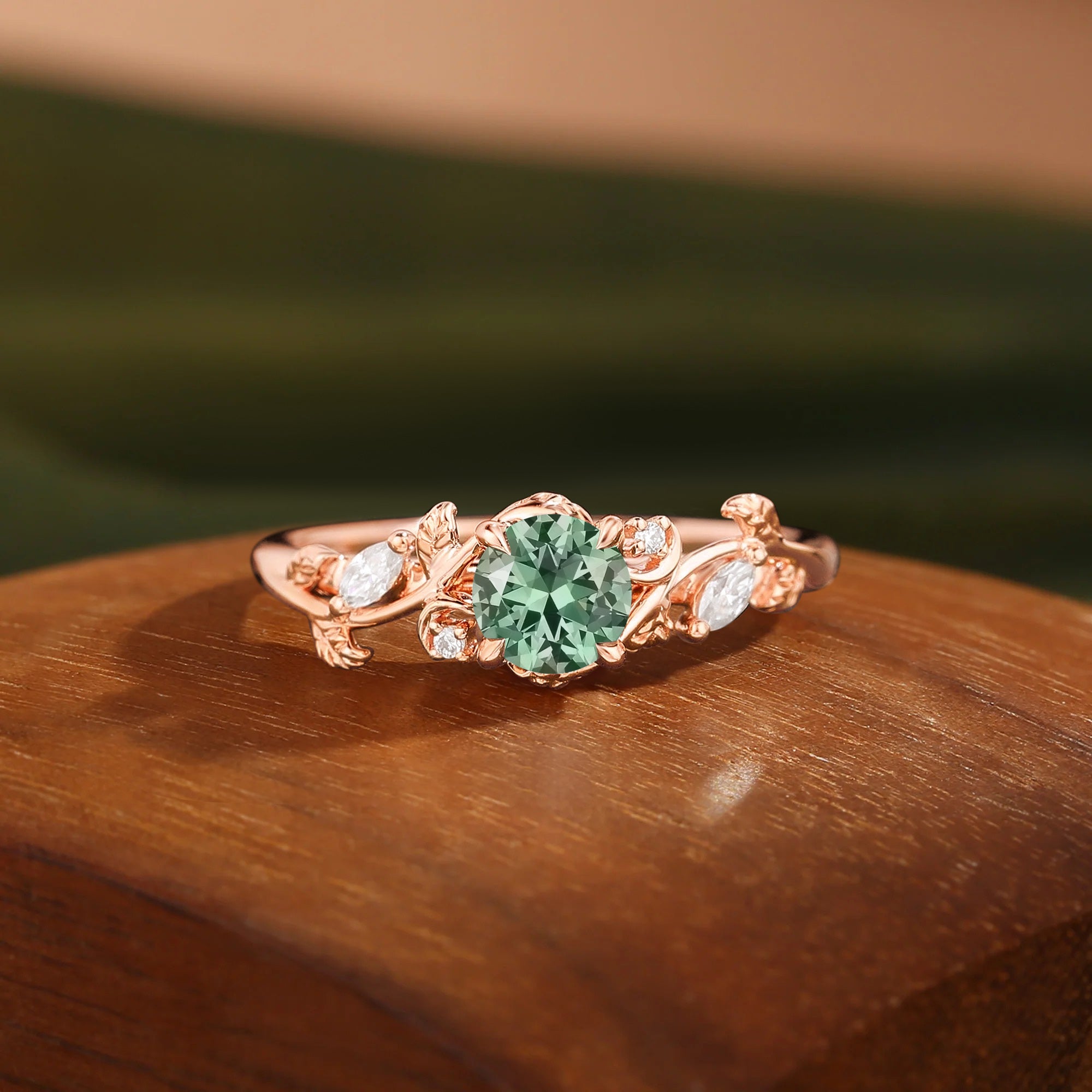 Désirée - Lab Light Green Sapphire Round Cut Engagement Ring
