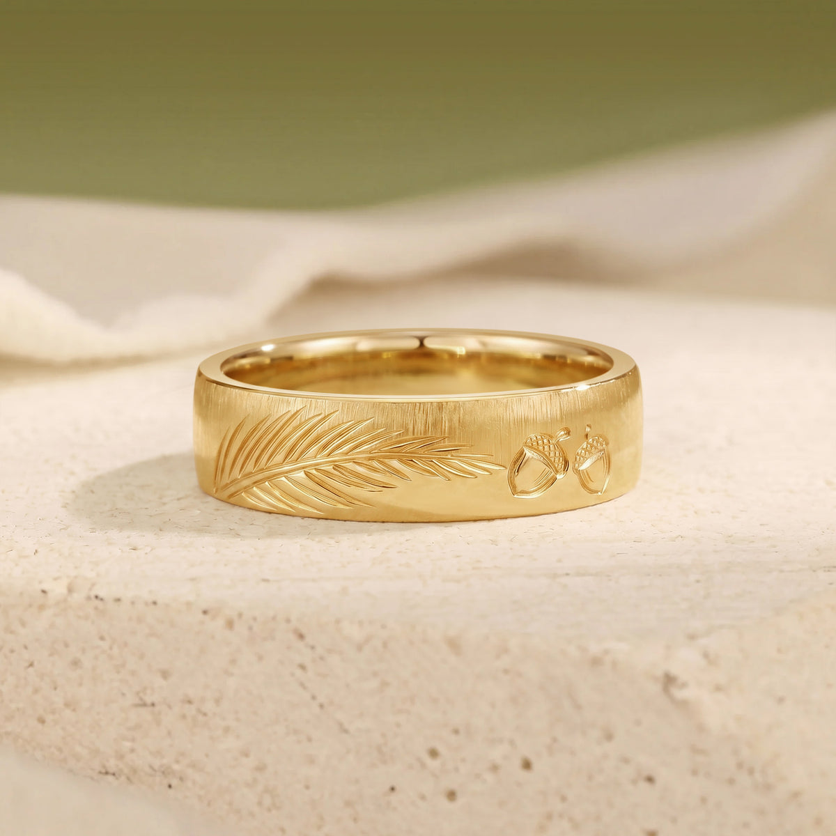 Art Engraved Oak And Leafy Inspired Promise Ring - Men Band