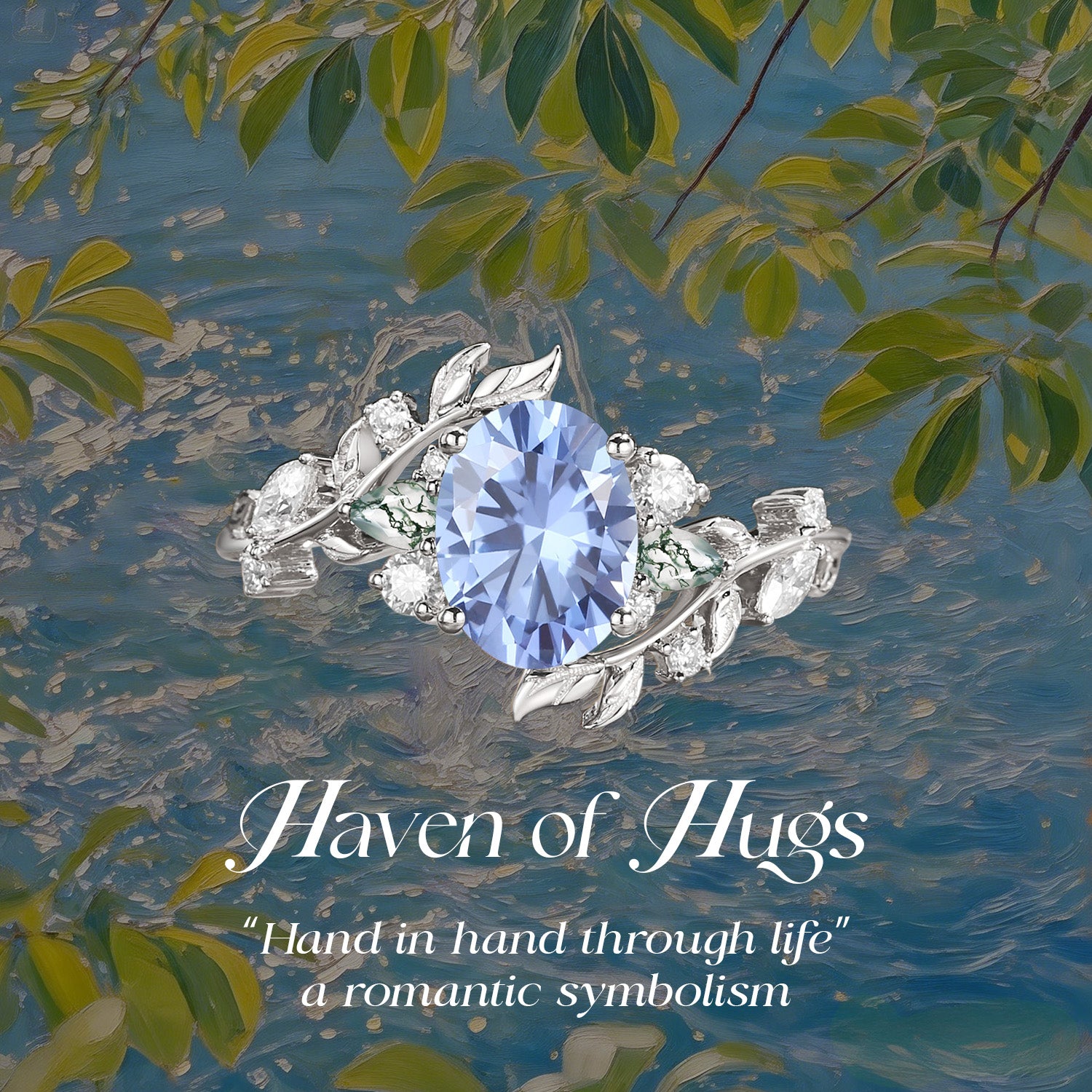 Abrielle - Oval Cut Lab Cornflower Blue Sapphire Vine Fairytale Engagement Ring