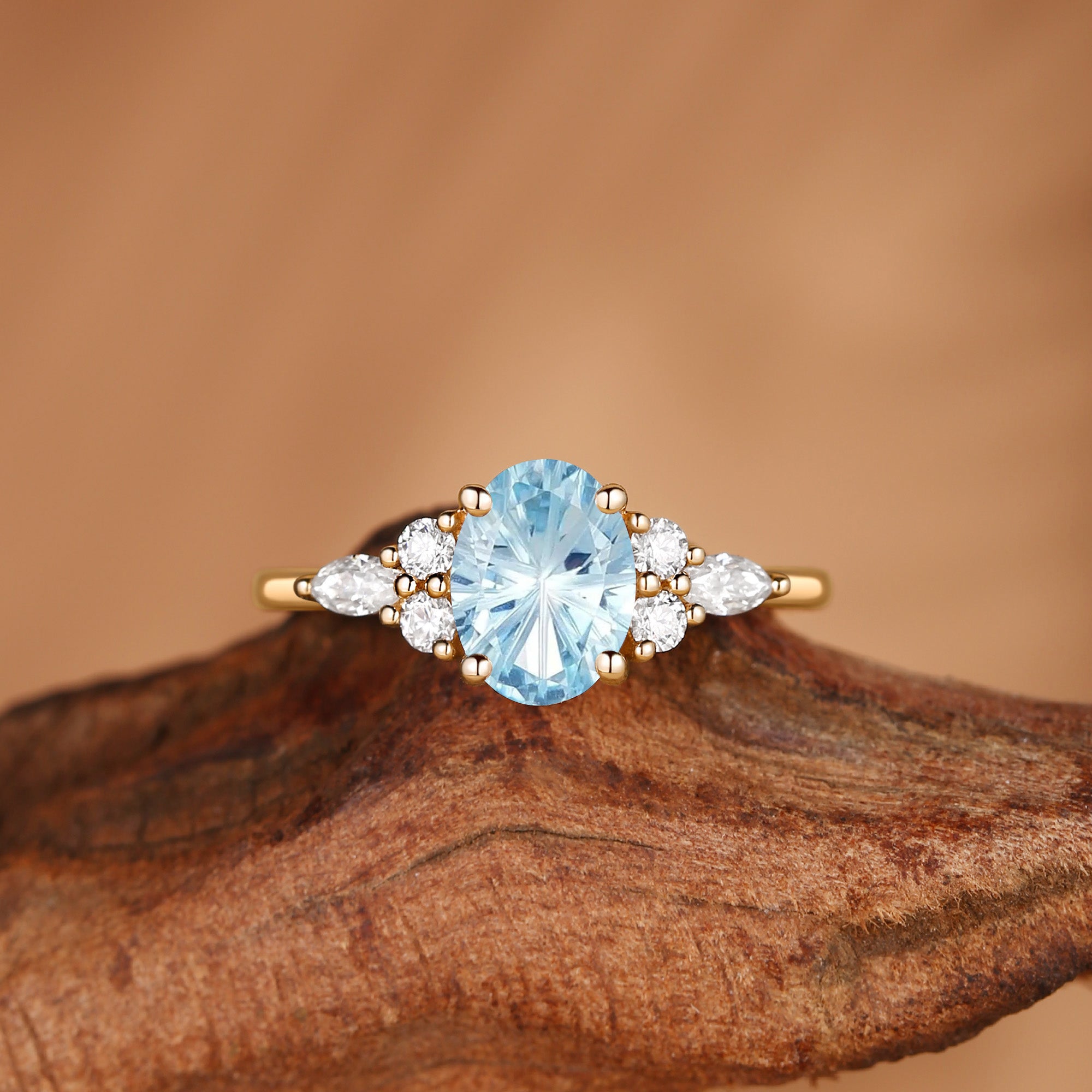 Lucinda - Oval Cut Firework Aquamarine Classic Engagement Ring