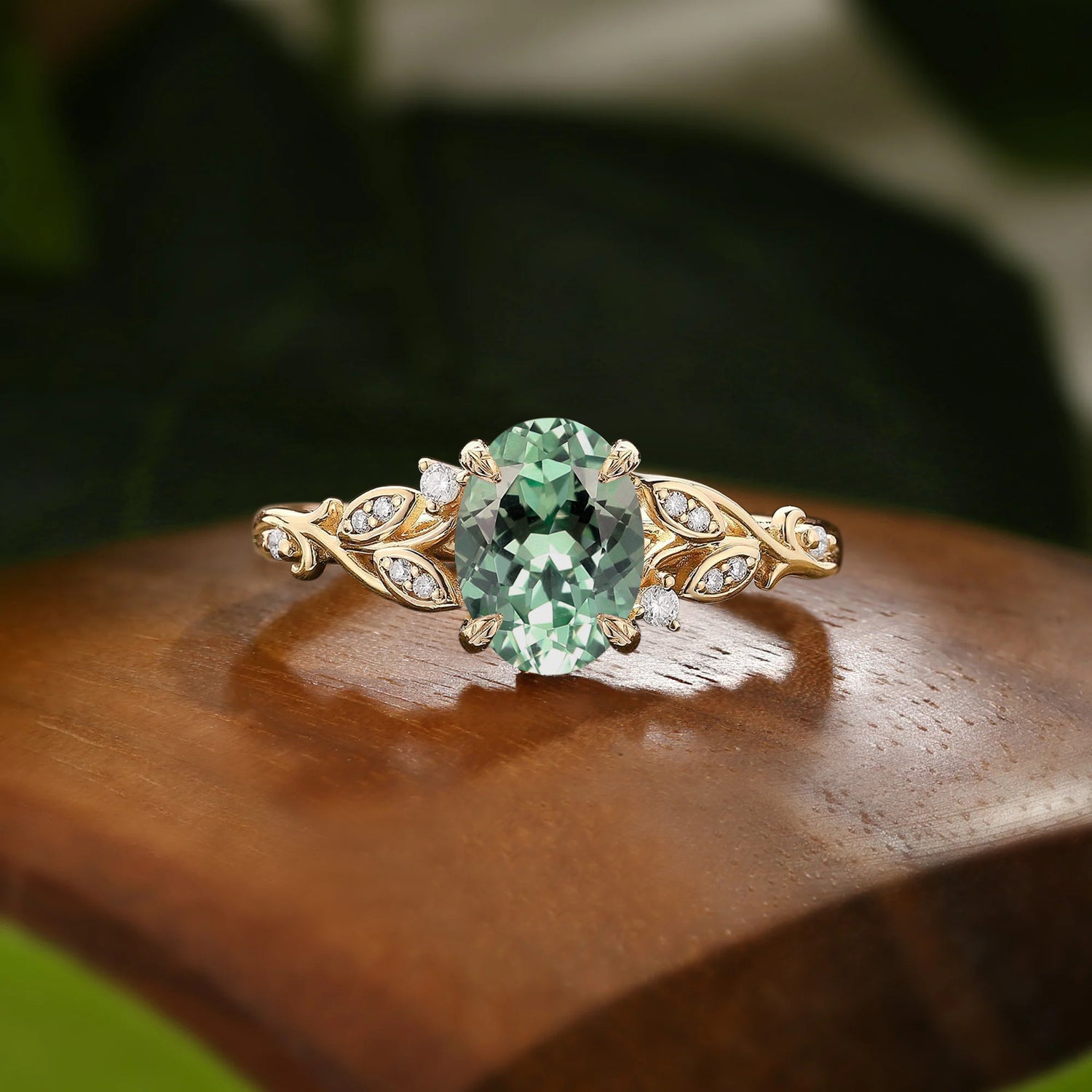 Breeze - Lab Grown Light Green Sapphire Leafy Filigree Engagement Ring