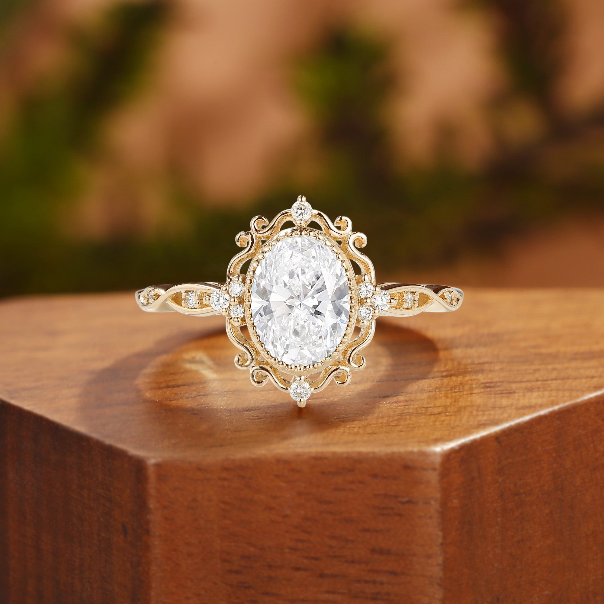 Josette - Oval Cut Lab Grown Diamond Halo Filigree Engagement Ring