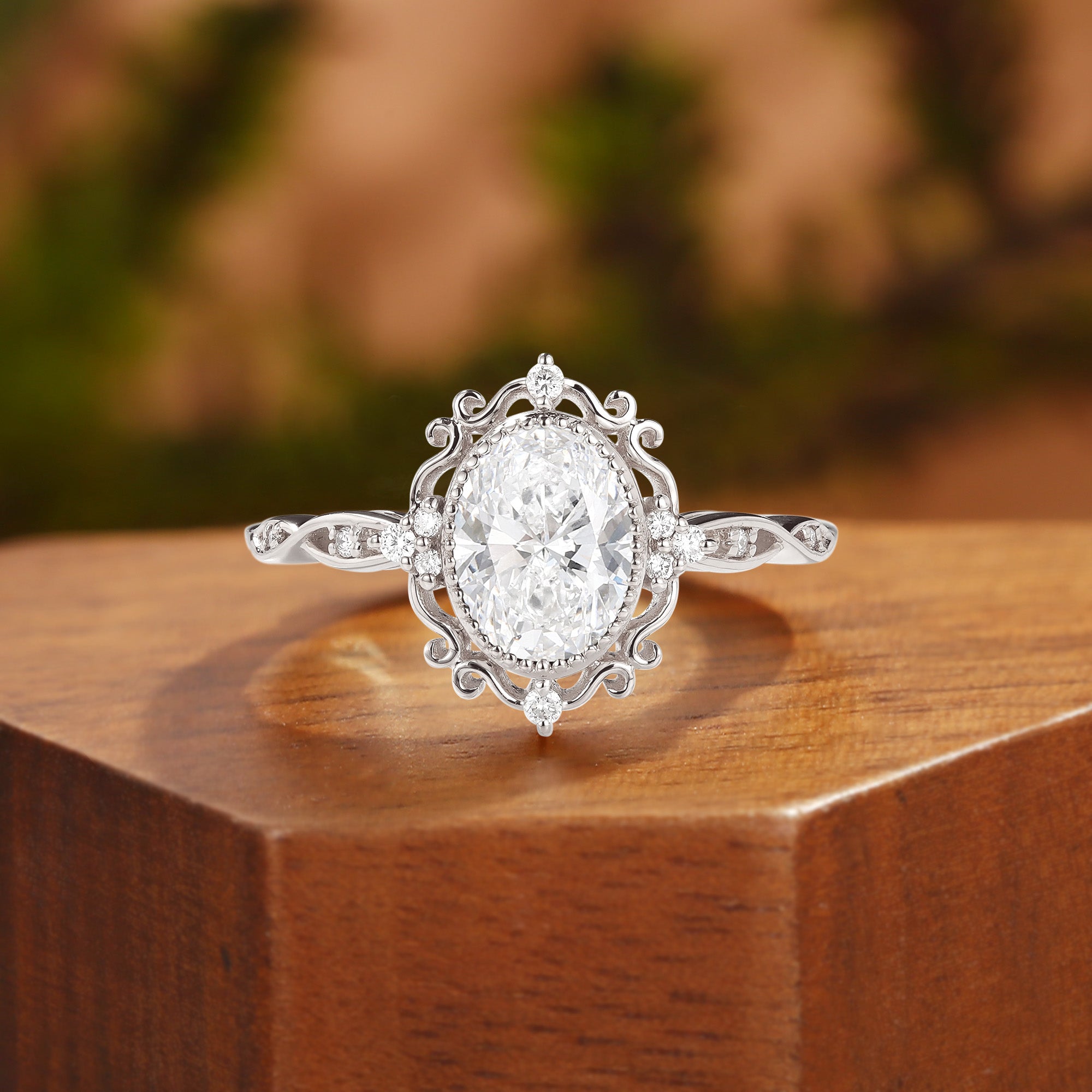 Josette - Oval Cut Lab Grown Diamond Halo Filigree Engagement Ring