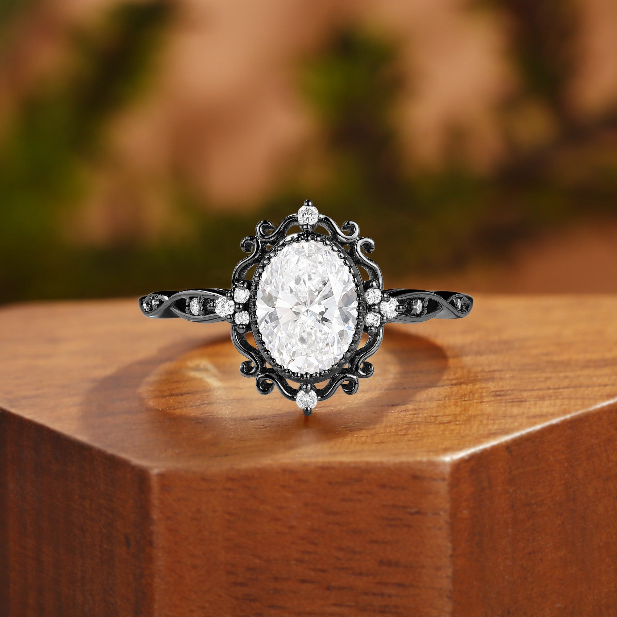 Josette - Oval Cut Lab Grown Diamond Halo Filigree Engagement Ring