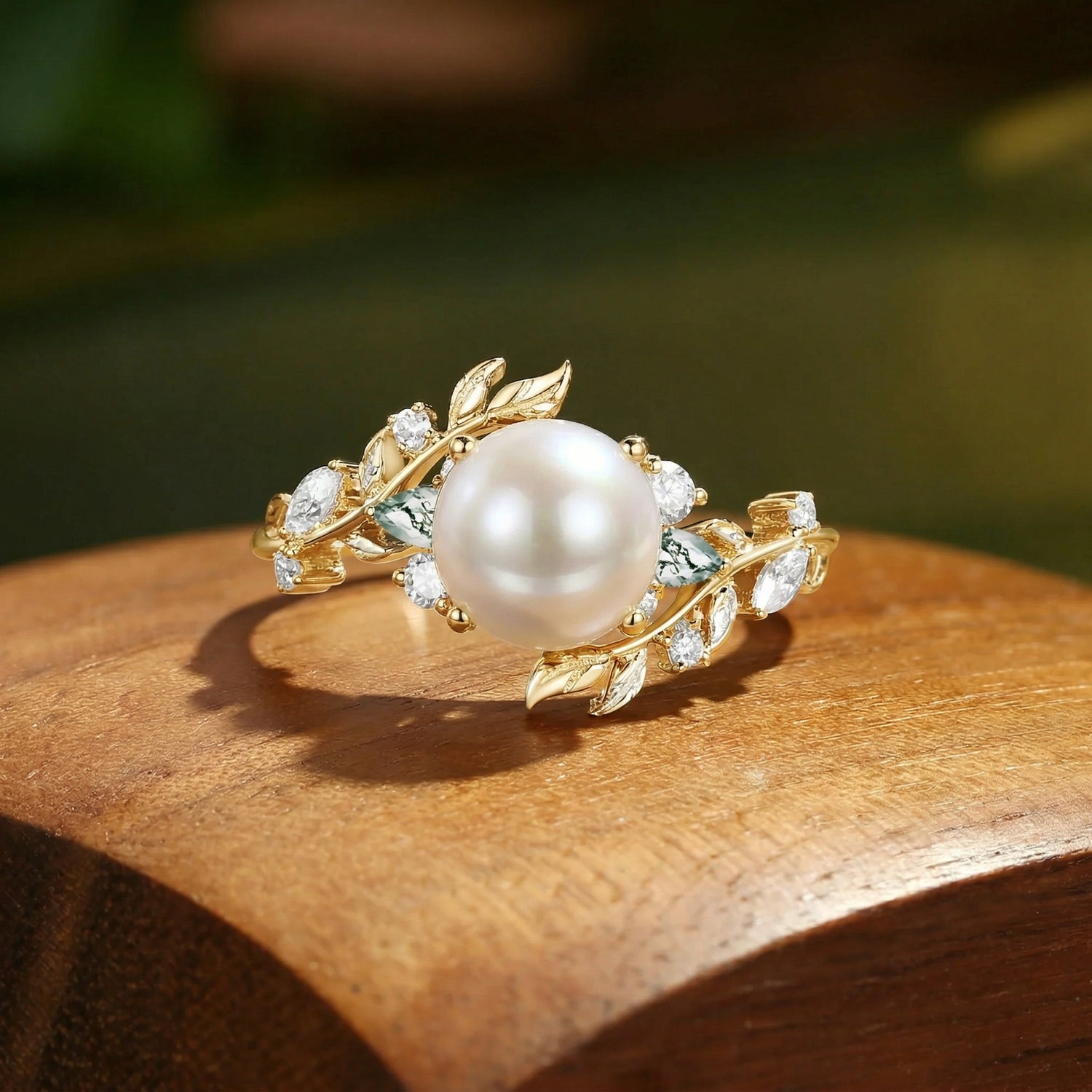 Round Cut Pearl Vine Fairytale Engagement Ring - Abrielle