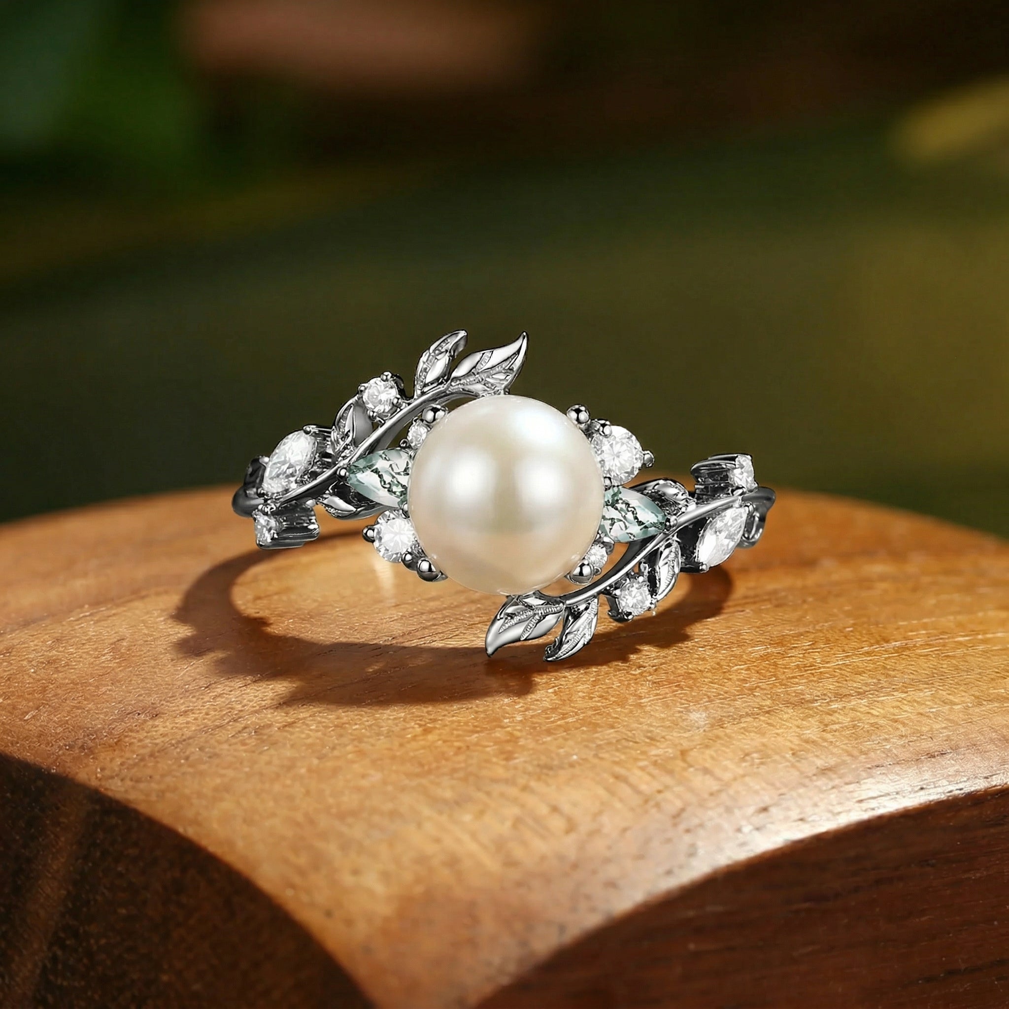 Round Cut Pearl Vine Fairytale Engagement Ring - Abrielle