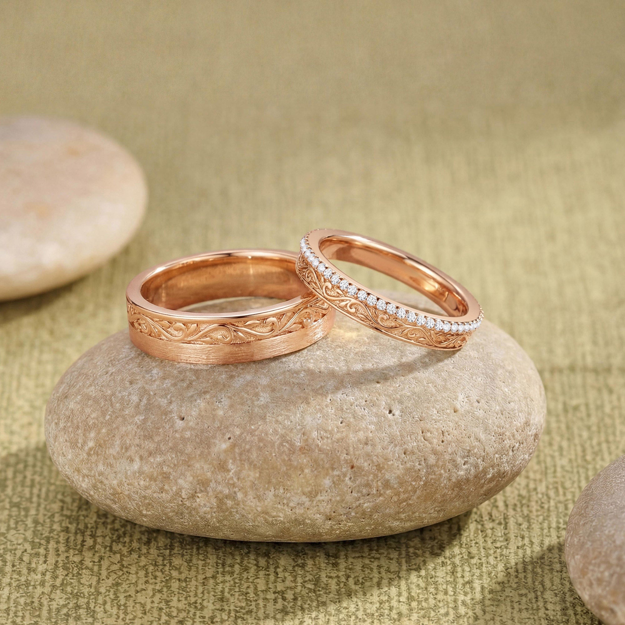 Couple Ring - Nature Inspired Leaf Promise Ring Set