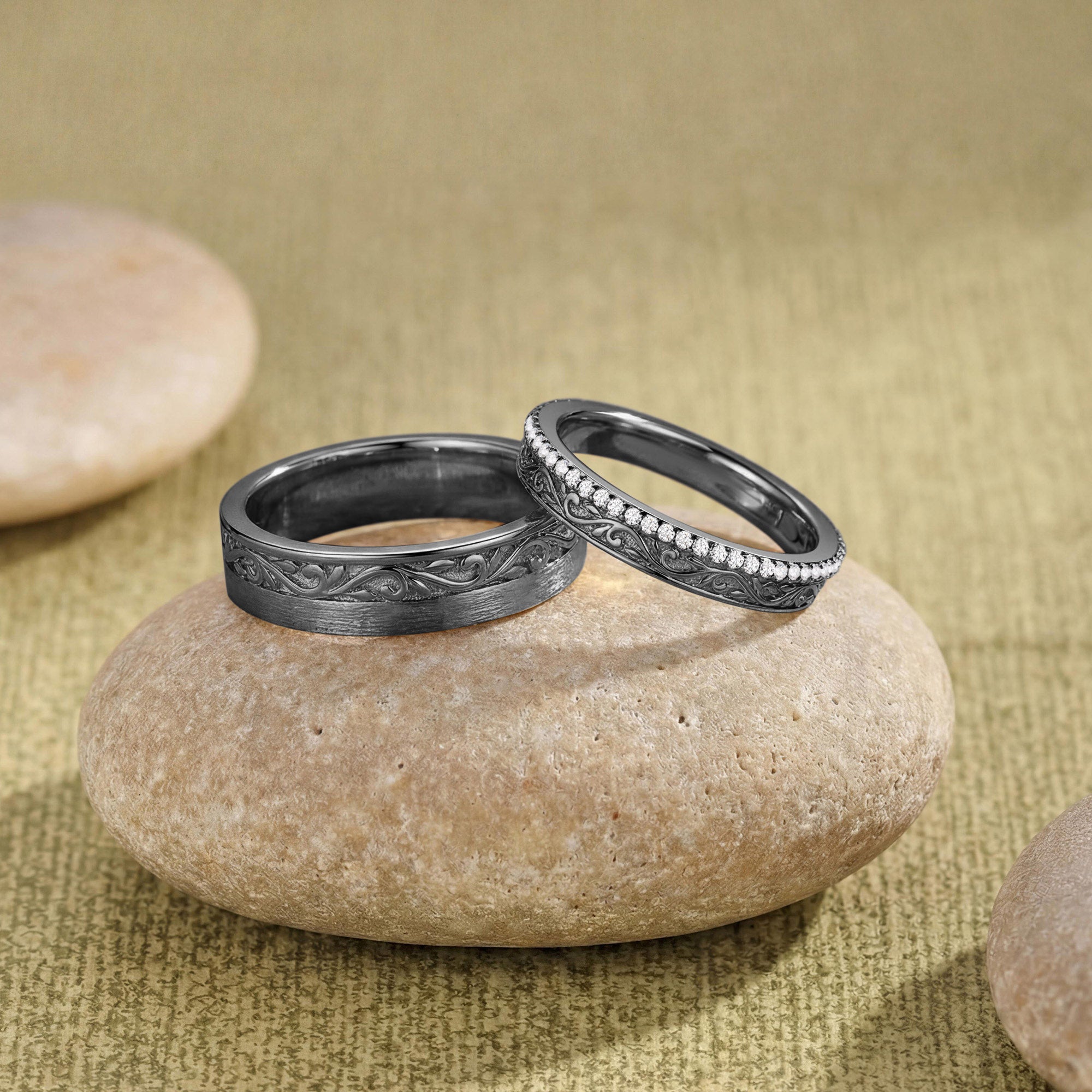 Couple Ring - Nature Inspired Leaf Promise Ring Set