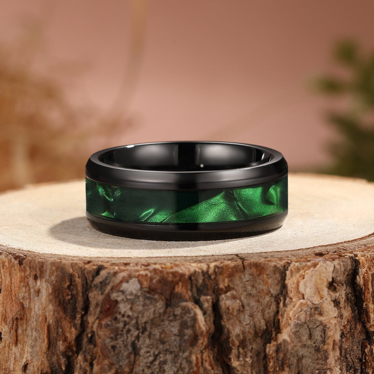 Unique Black Inlay Green Forest Tungsten Steel Men Wedding Band