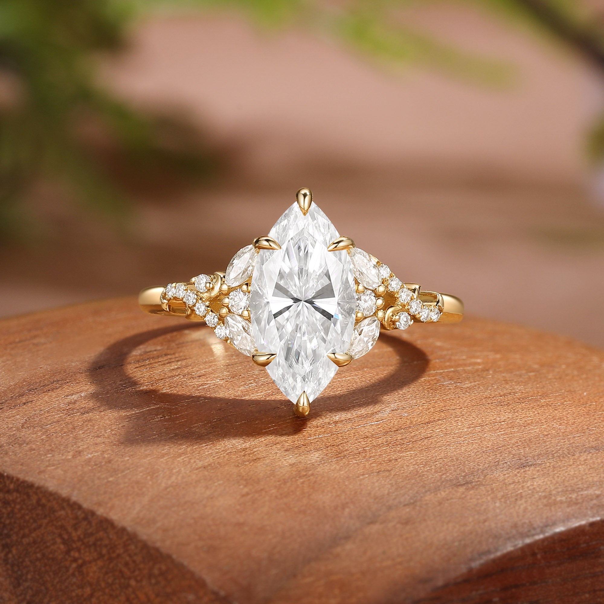 Vintage Moon Marquise Cut Cluster Moissanite Engagement Ring - Nova