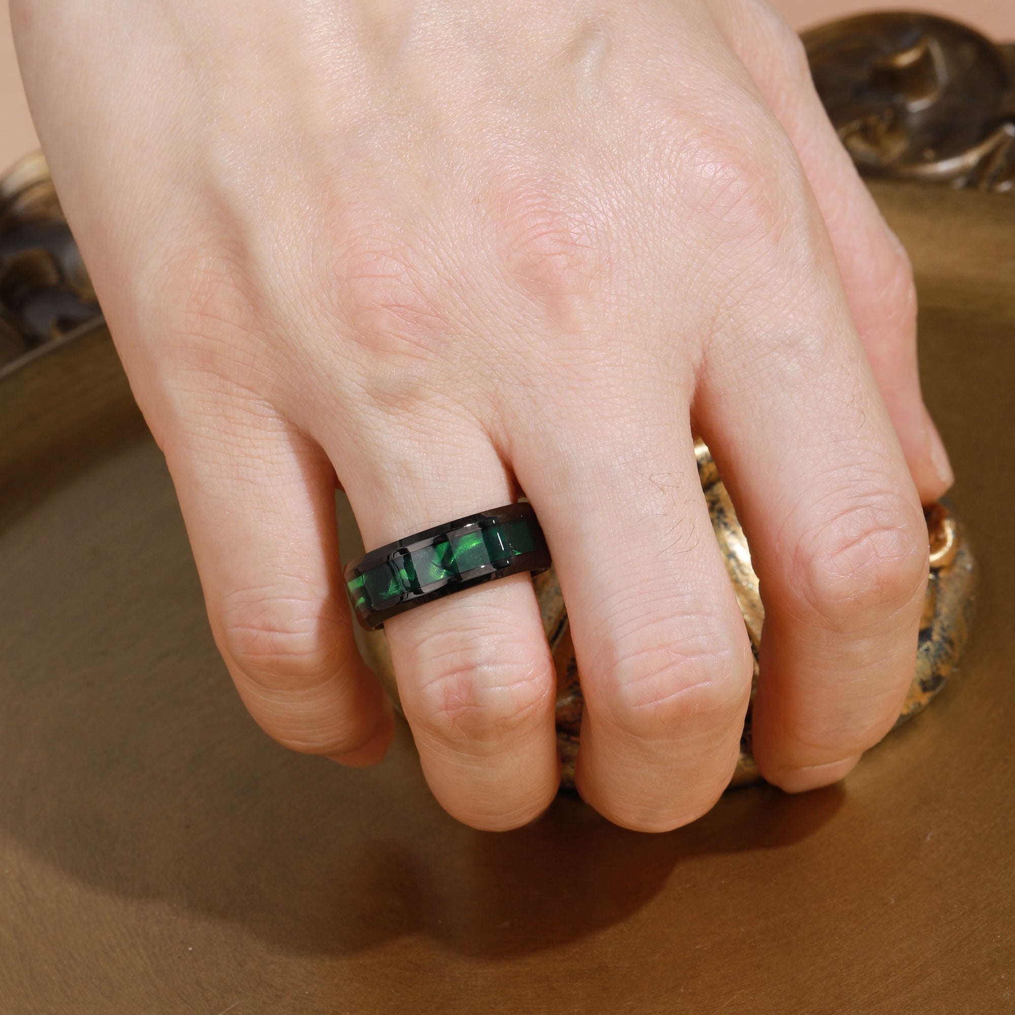 Unique Black Inlay Green Forest Tungsten Steel Men Wedding Band