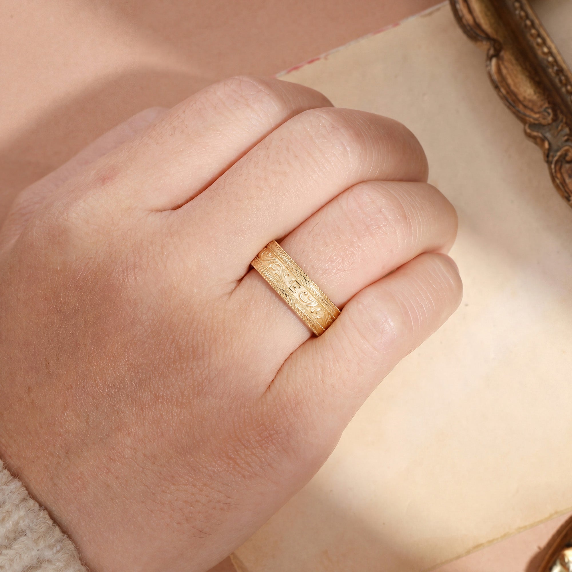 5MM Engraved Scrollwork Milgrain Men's Ring