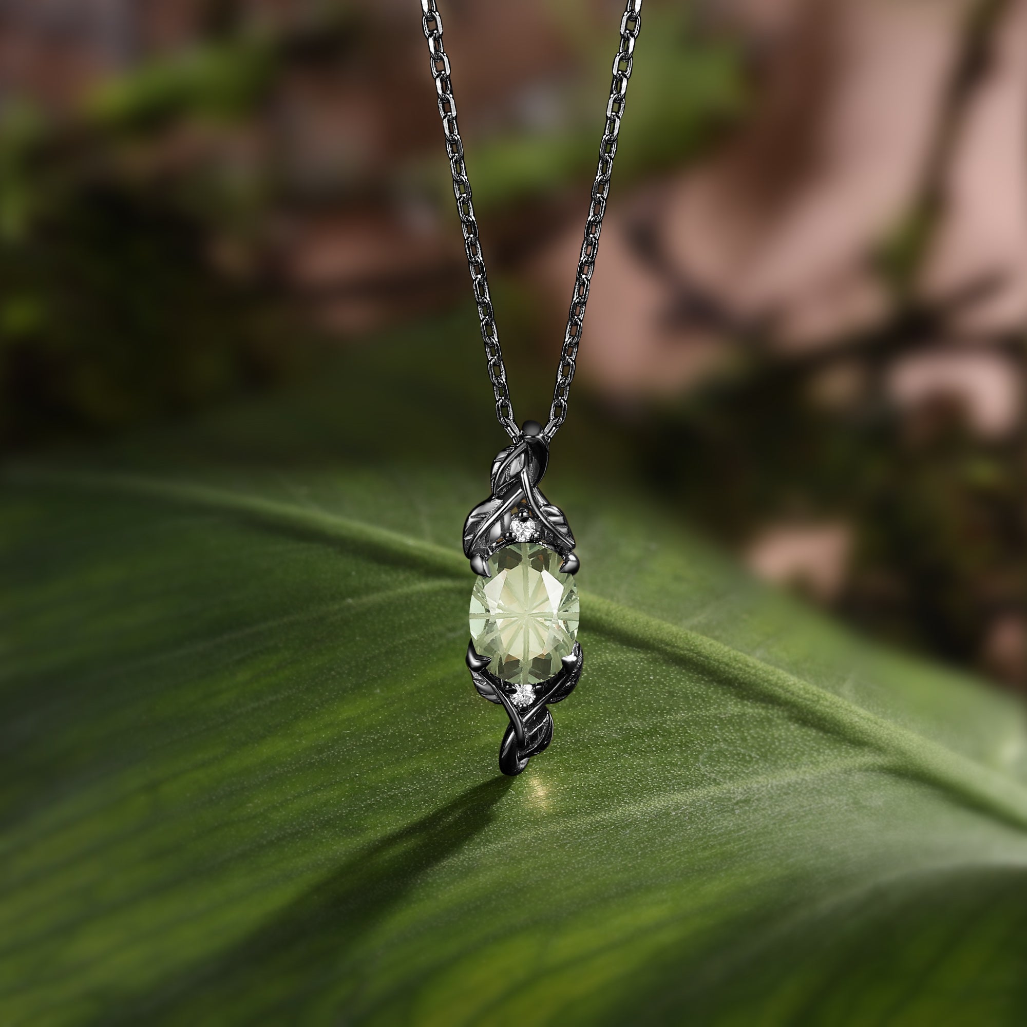 Firework Cut Green Sapphire Leaf Women Oval Necklace - Eden